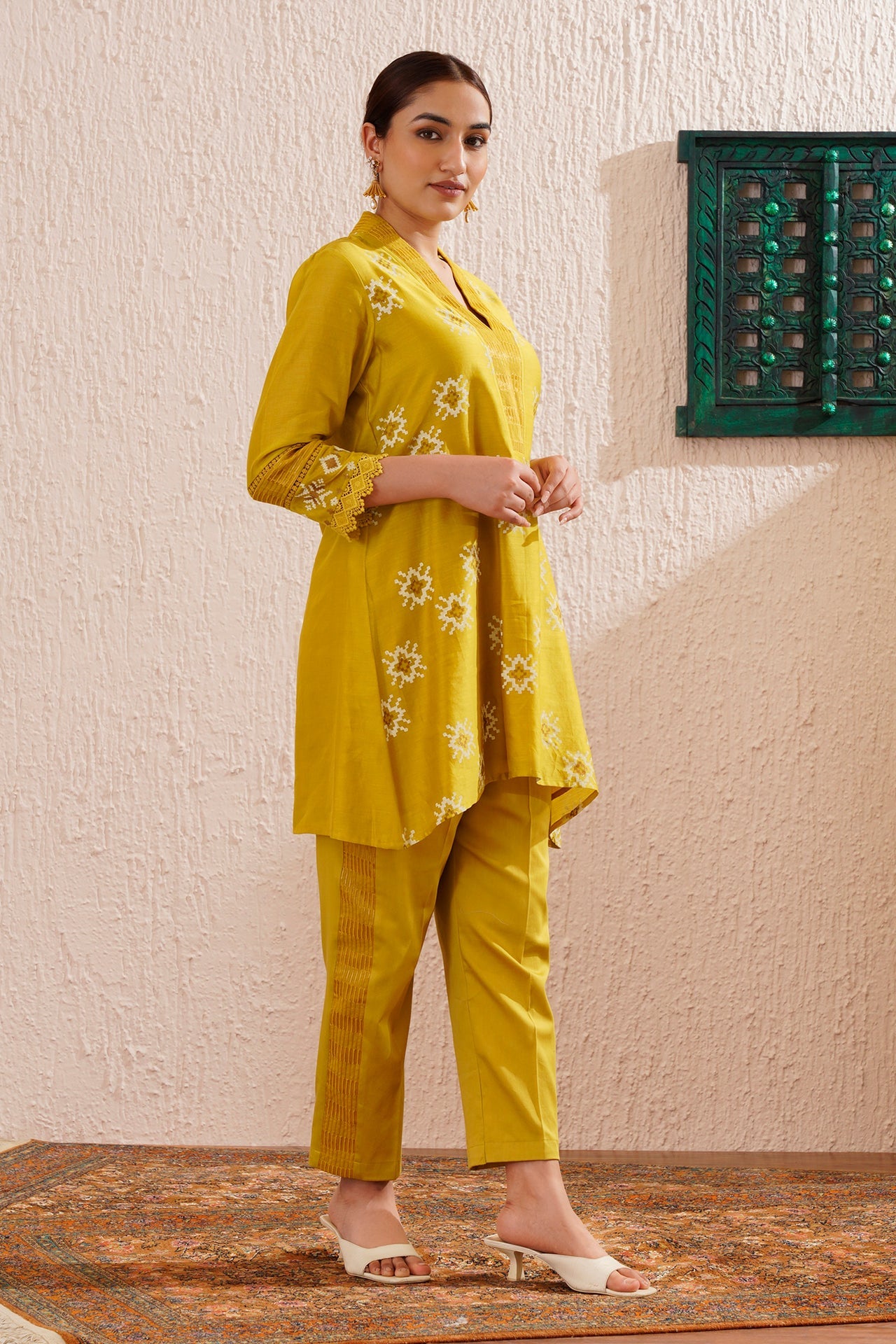 Lime Green Block Printed Tunic Set