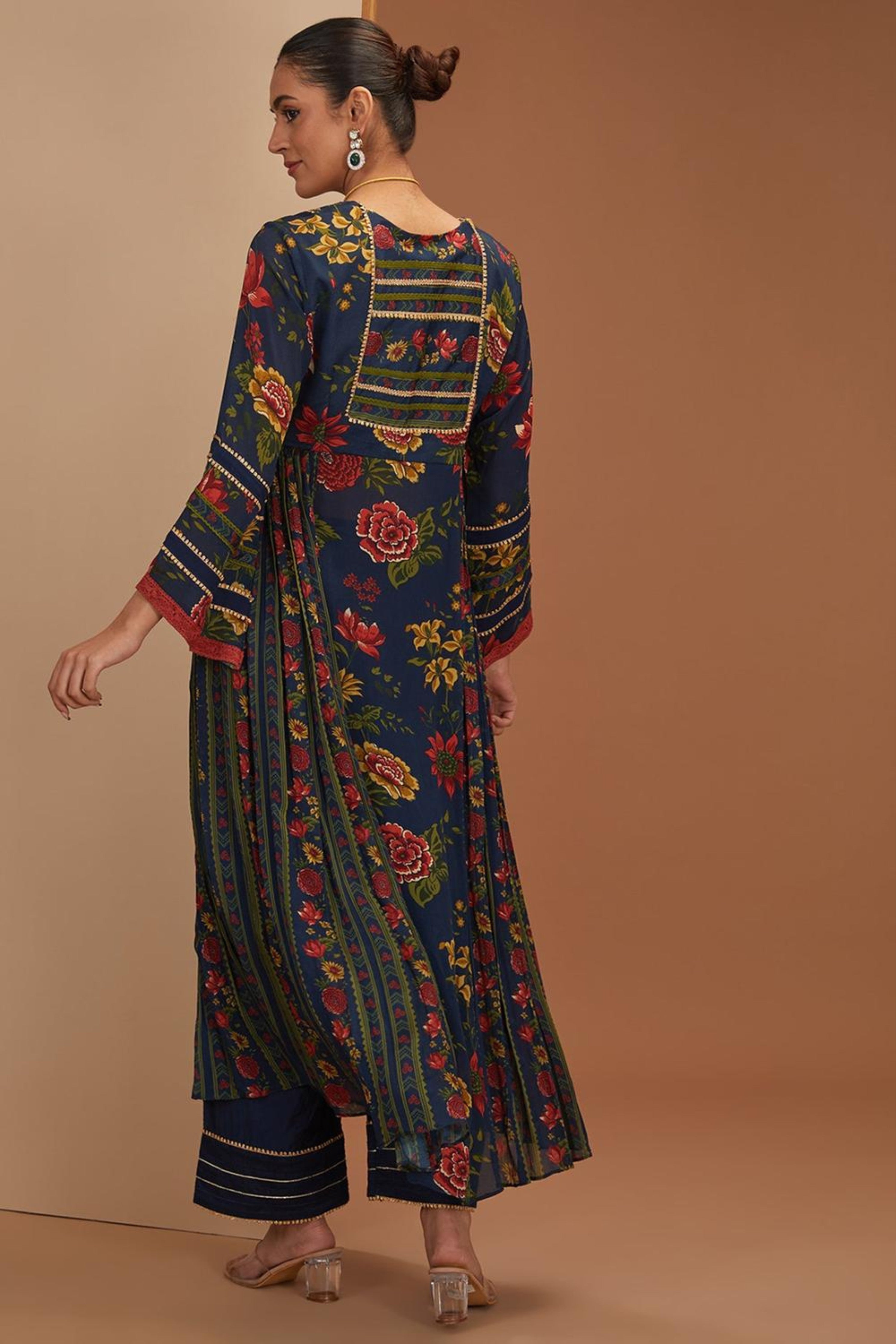 Blue Printed Gota Work Kurta Set