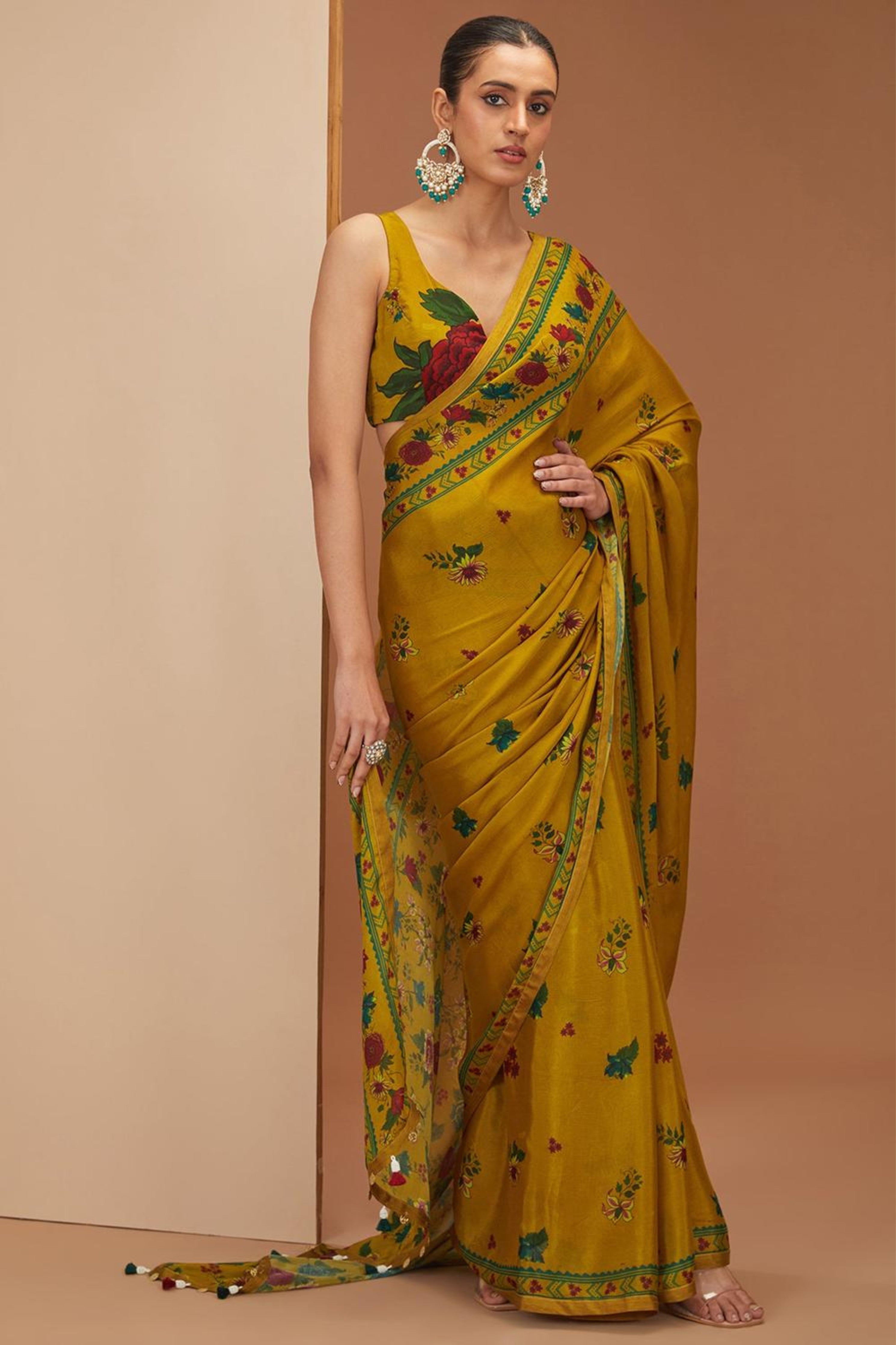 Mustard Printed Saree