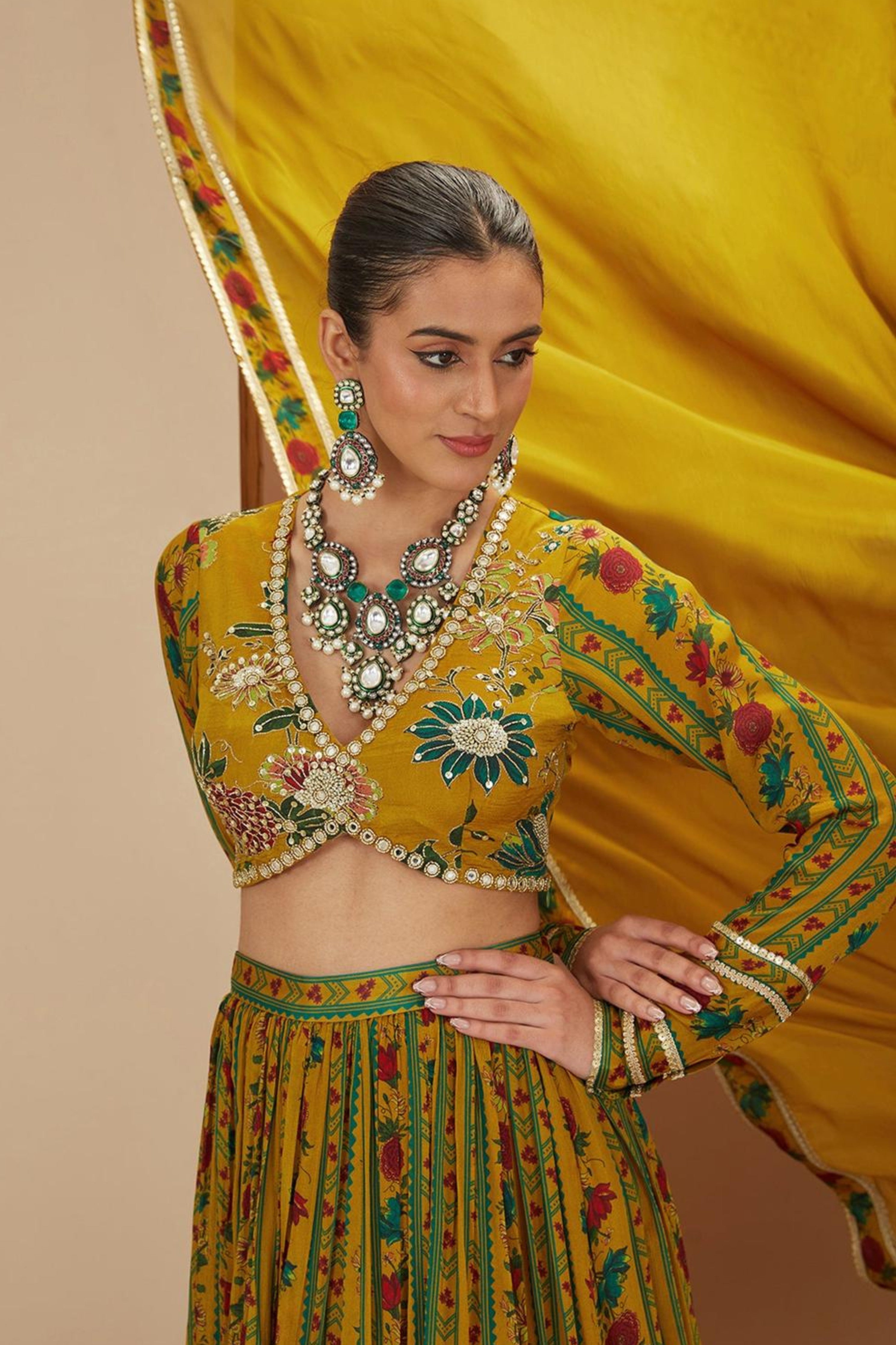 Mustard Printed Lehenga Set