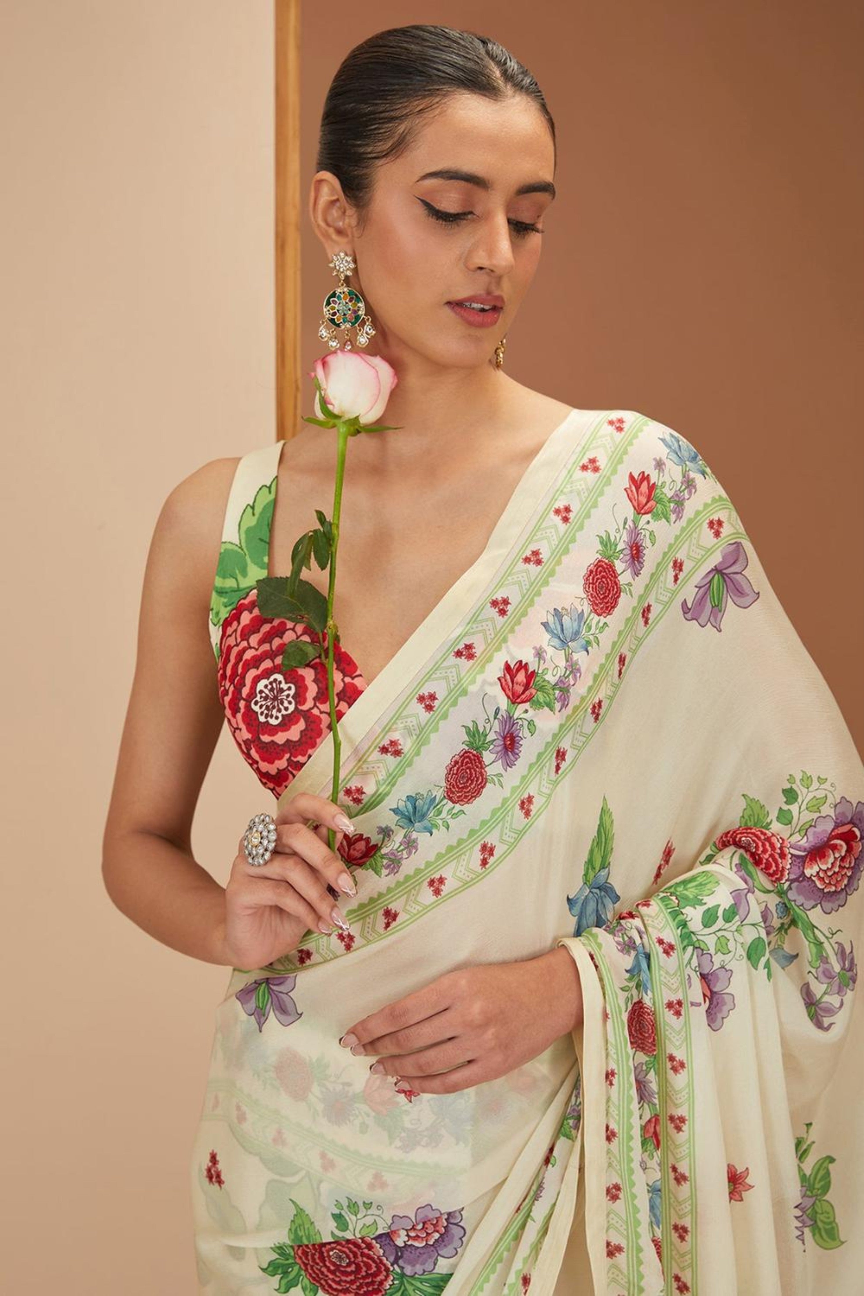 Ivory Printed Saree