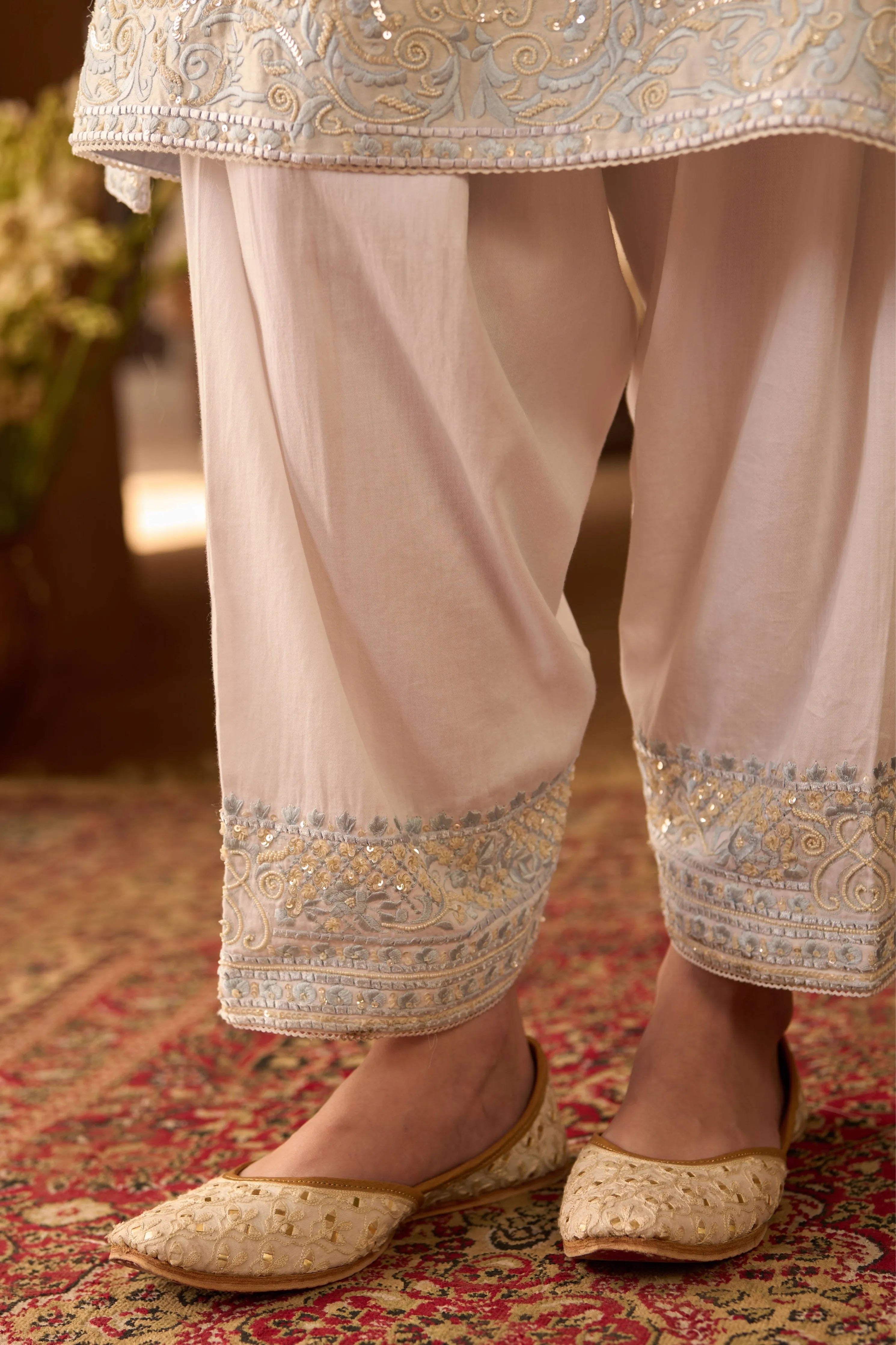 Anam  Daisy Ivory & Blue A Line Kurta Set