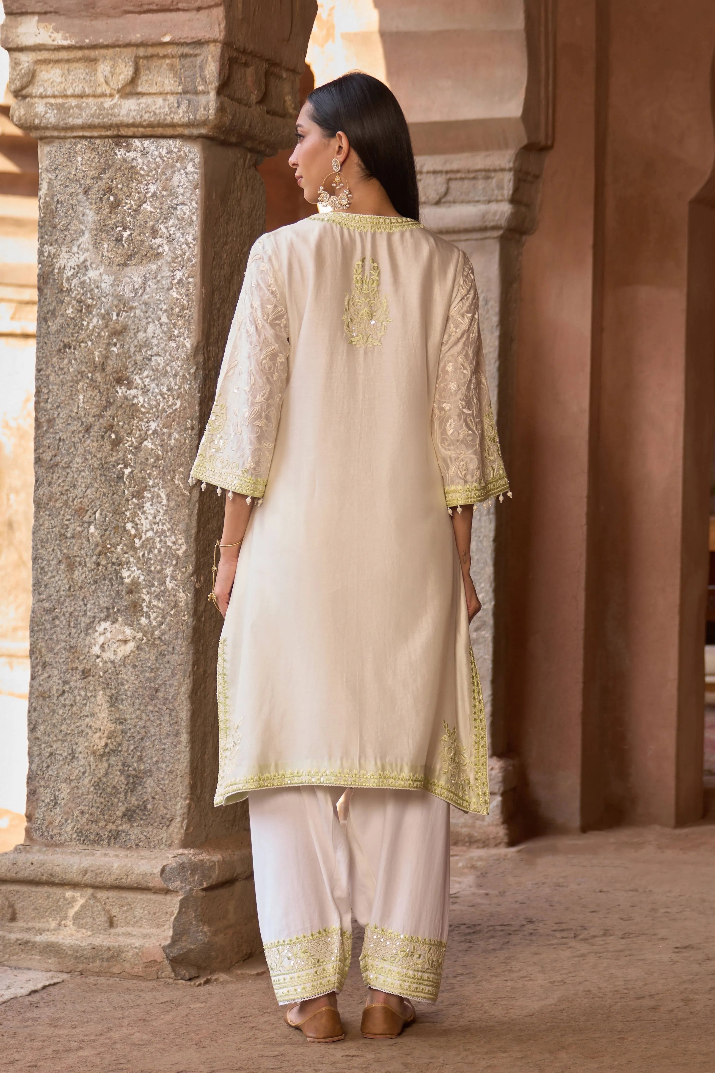 Anam Daisy Ivory & Mint Green ALine Kurta Set