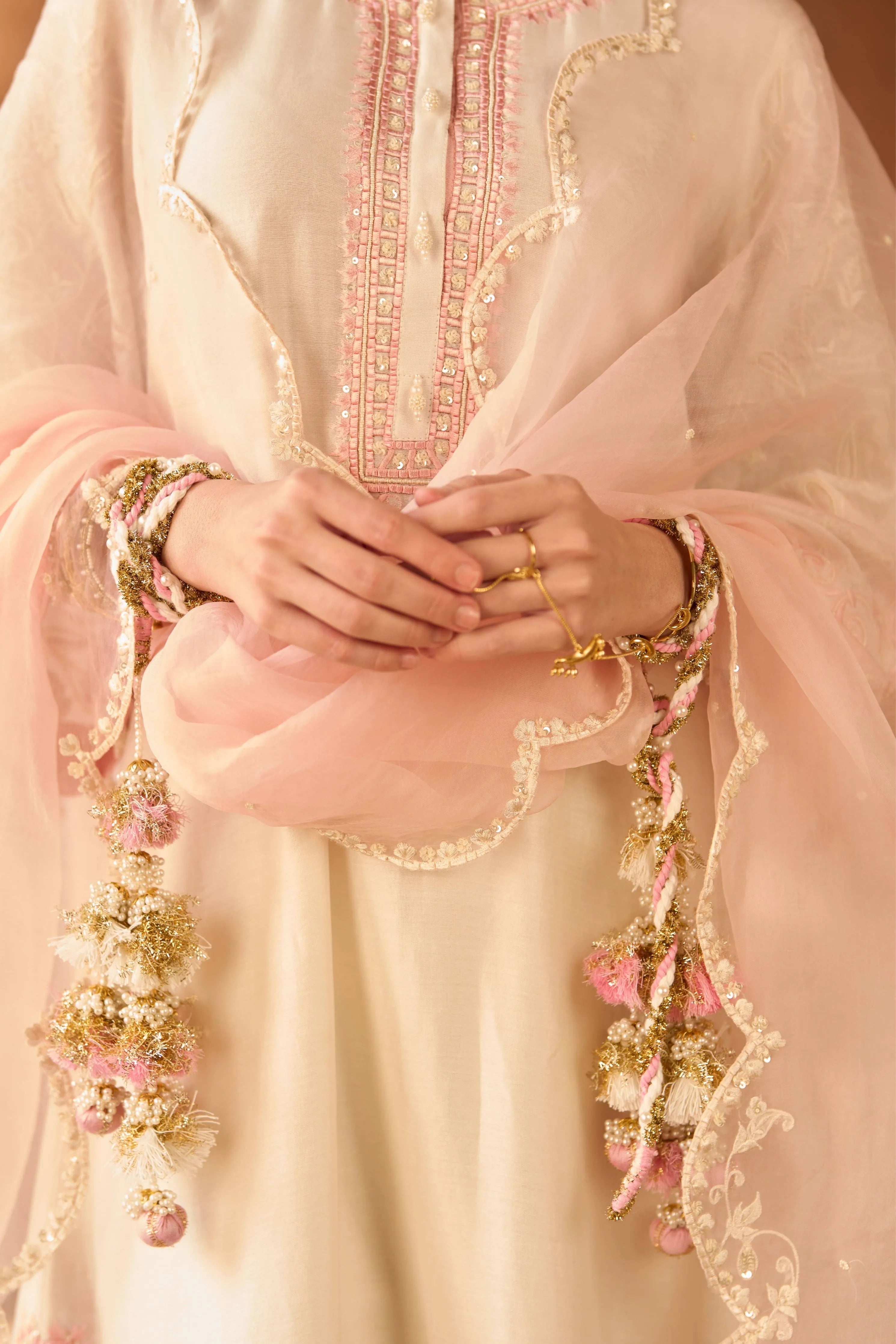 Anam  Daisy Ivory & Pink ALine Kurta Set