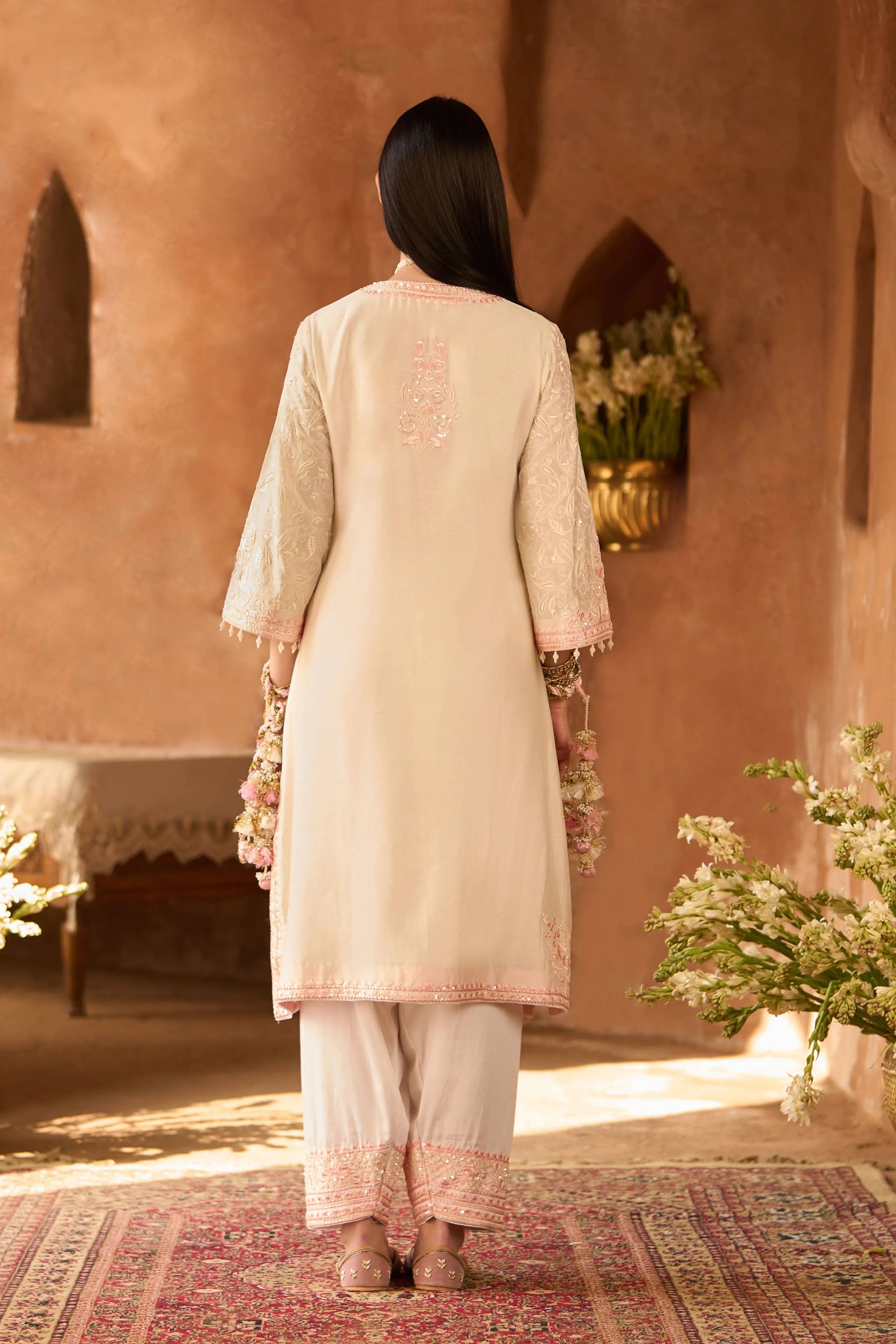 Anam  Daisy Ivory & Pink ALine Kurta Set