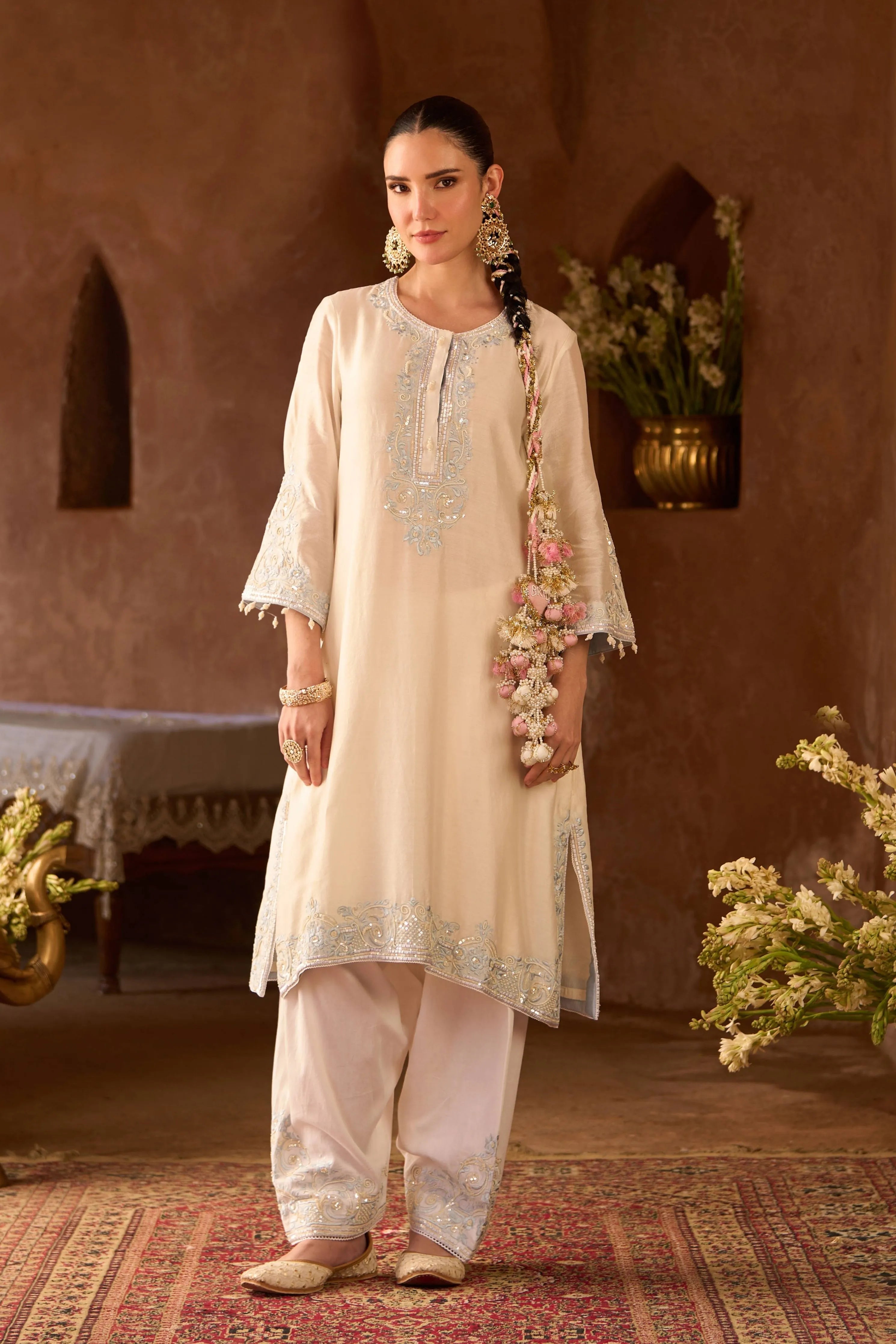 Hani Daisy Ivory & Blue ALine Kurta Set