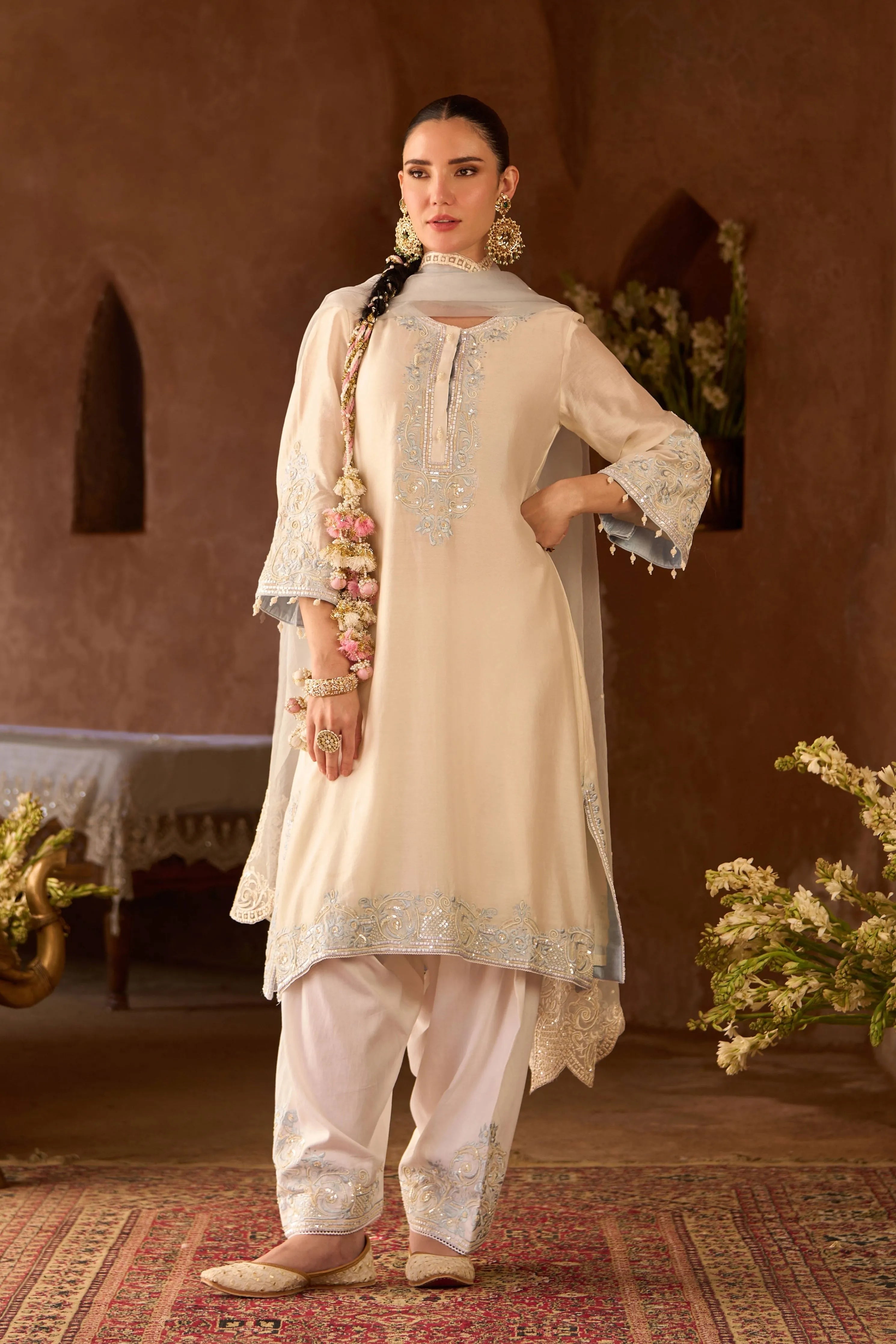 Hani Daisy Ivory & Blue ALine Kurta Set