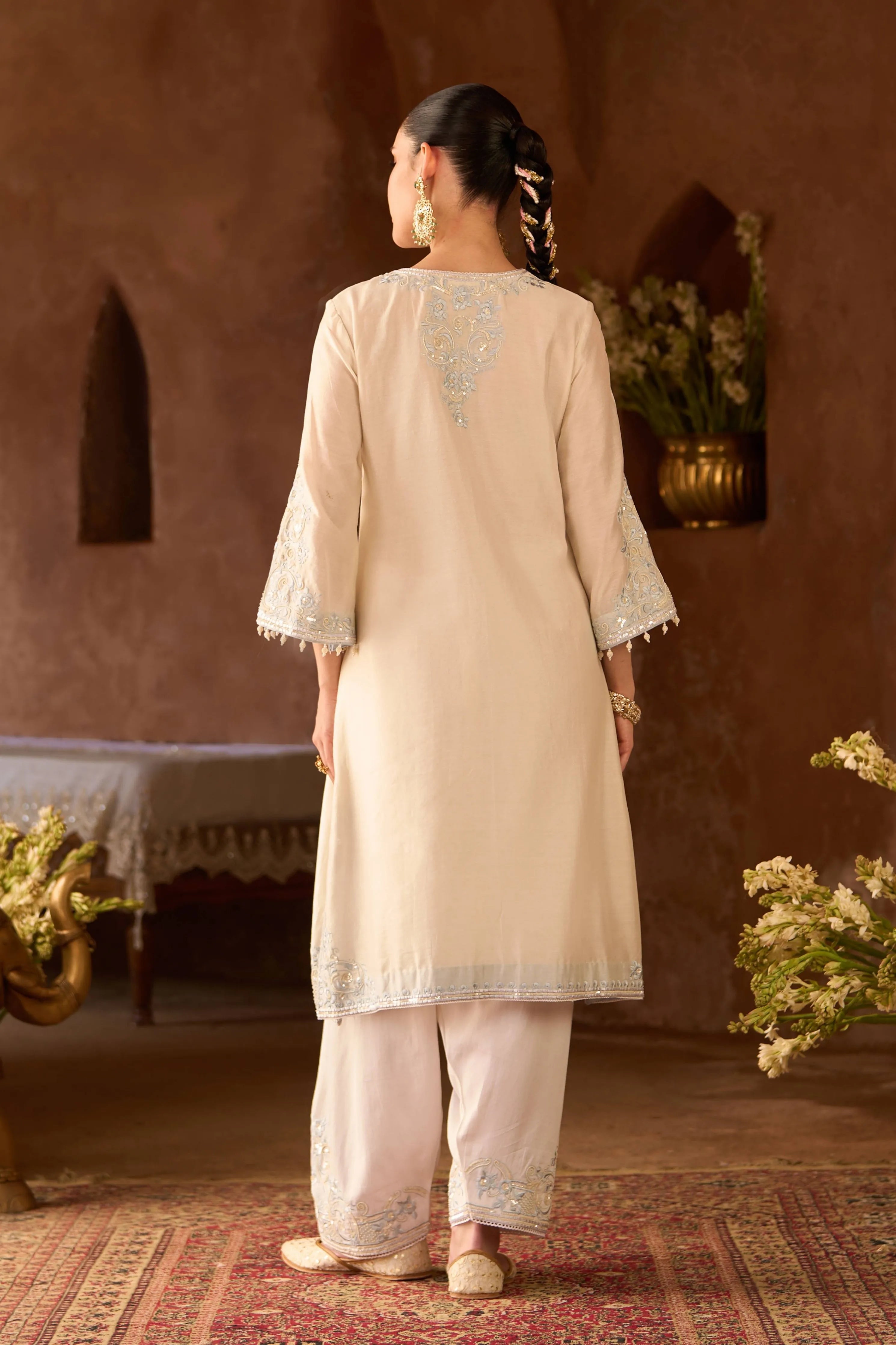 Hani Daisy Ivory & Blue ALine Kurta Set