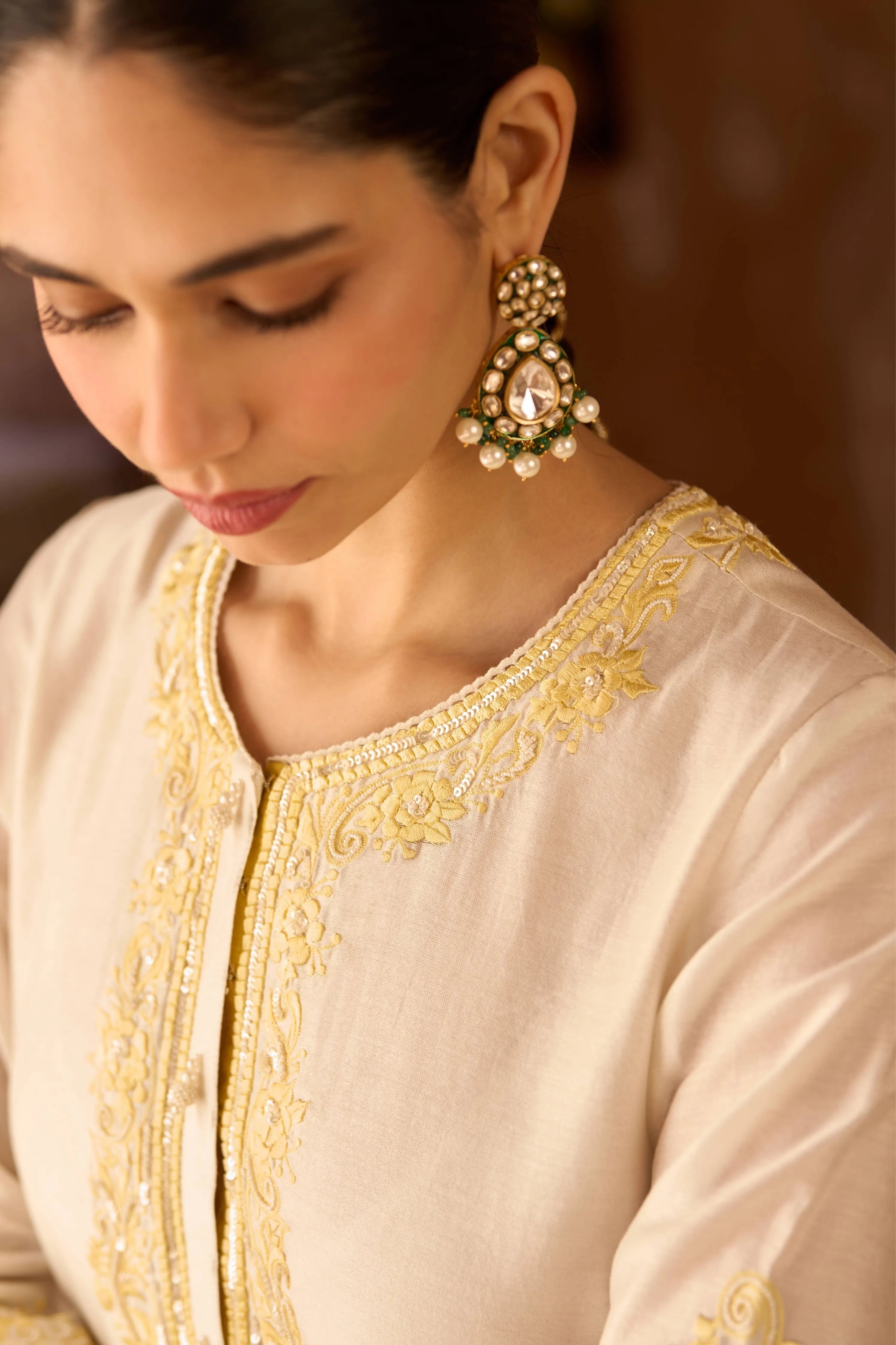 Hani Daisy Ivory & Lemon Yellow A Line Kurta Set