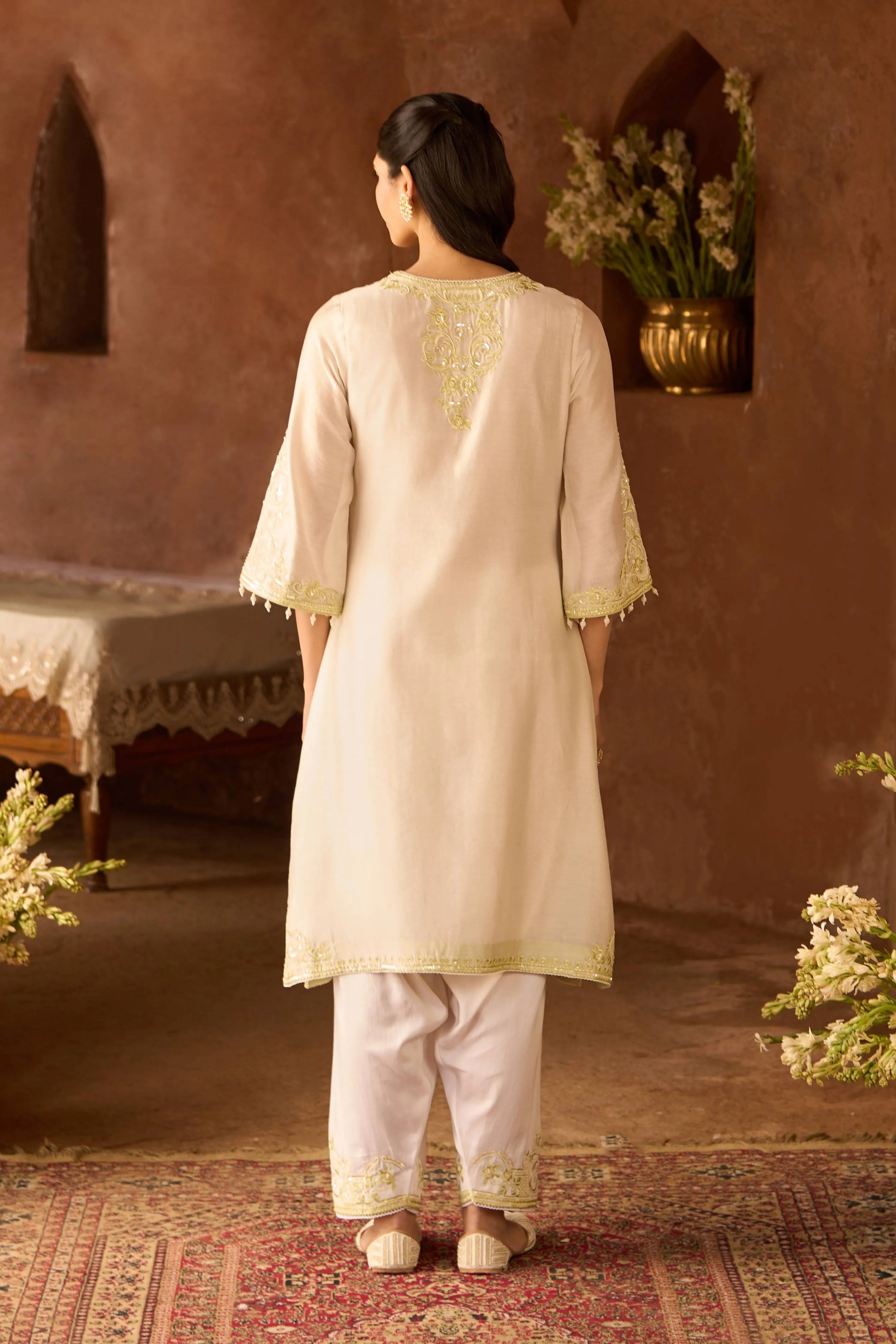 Hani Daisy Ivory & Mint Green A Line Kurta Set