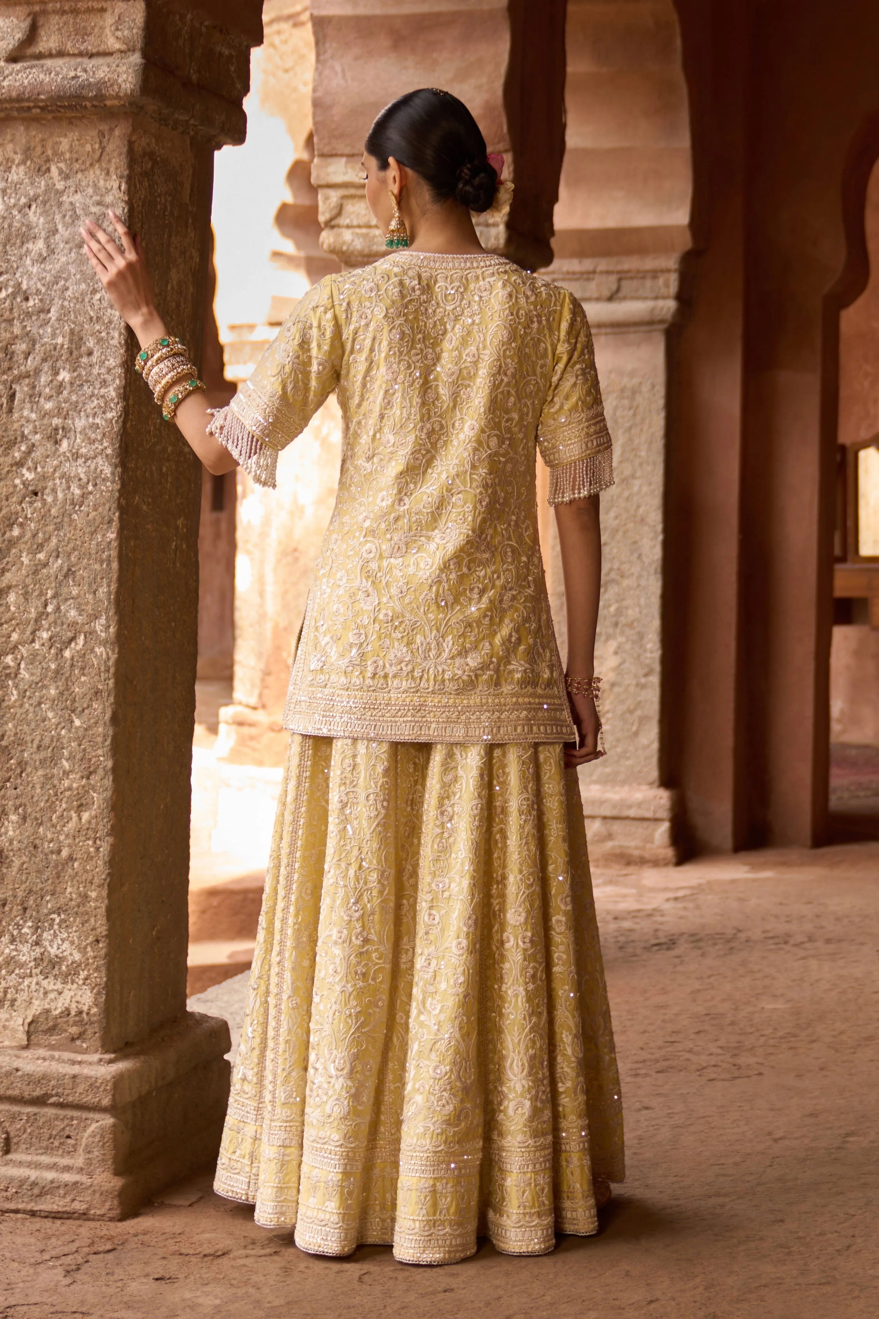 Heer Lemon Yellow Short Sharara Set