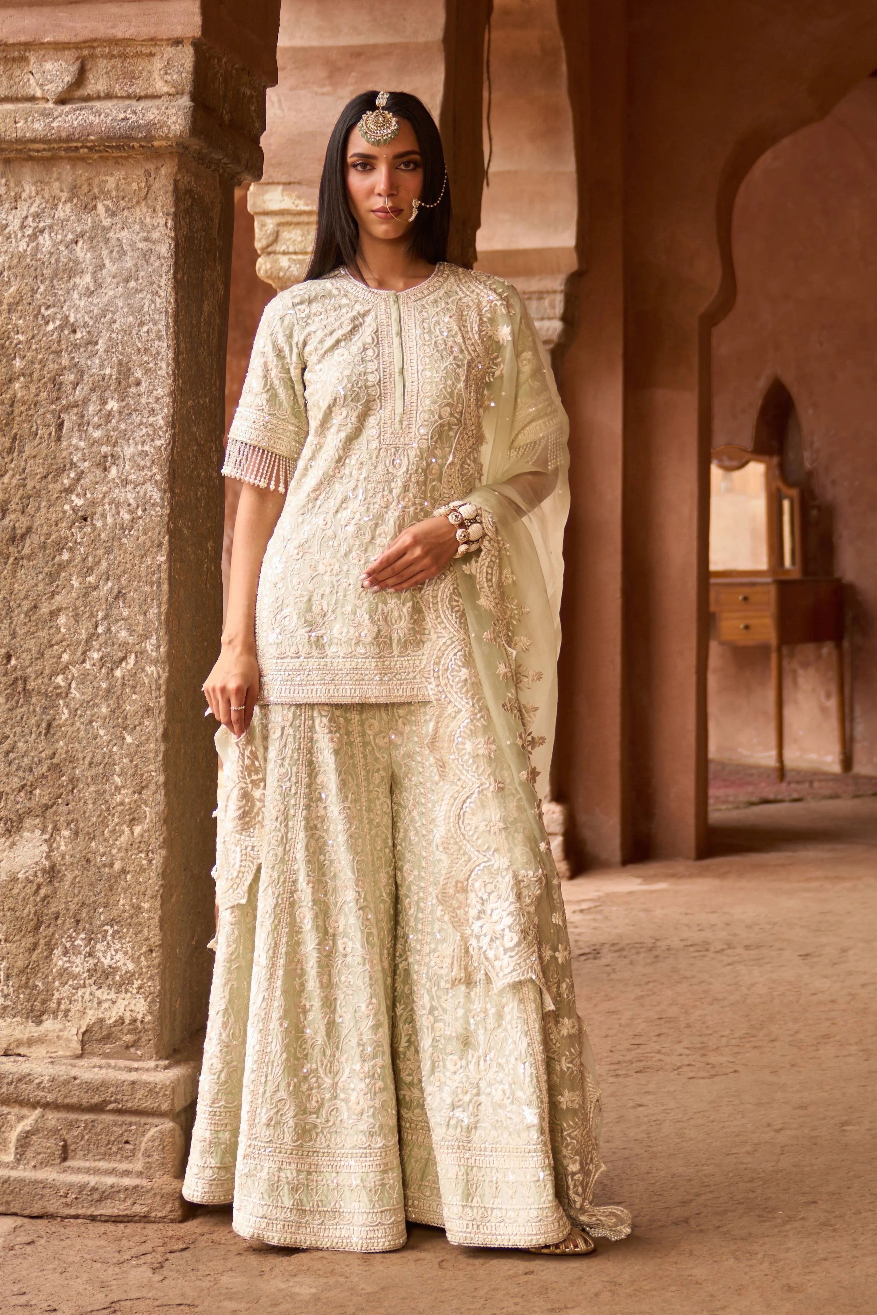 Heer Mint Green Short Sharara Set