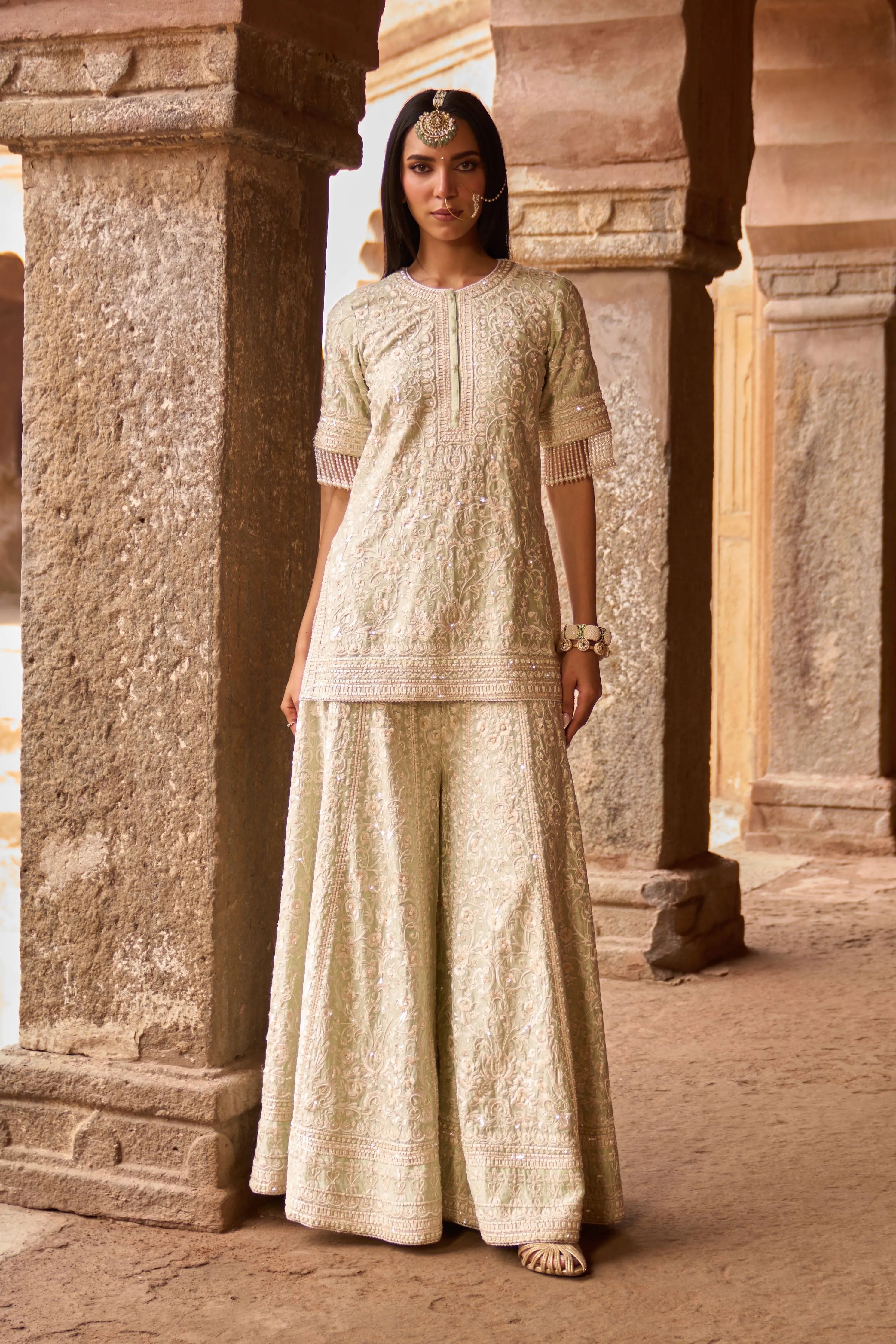 Heer Mint Green Short Sharara Set