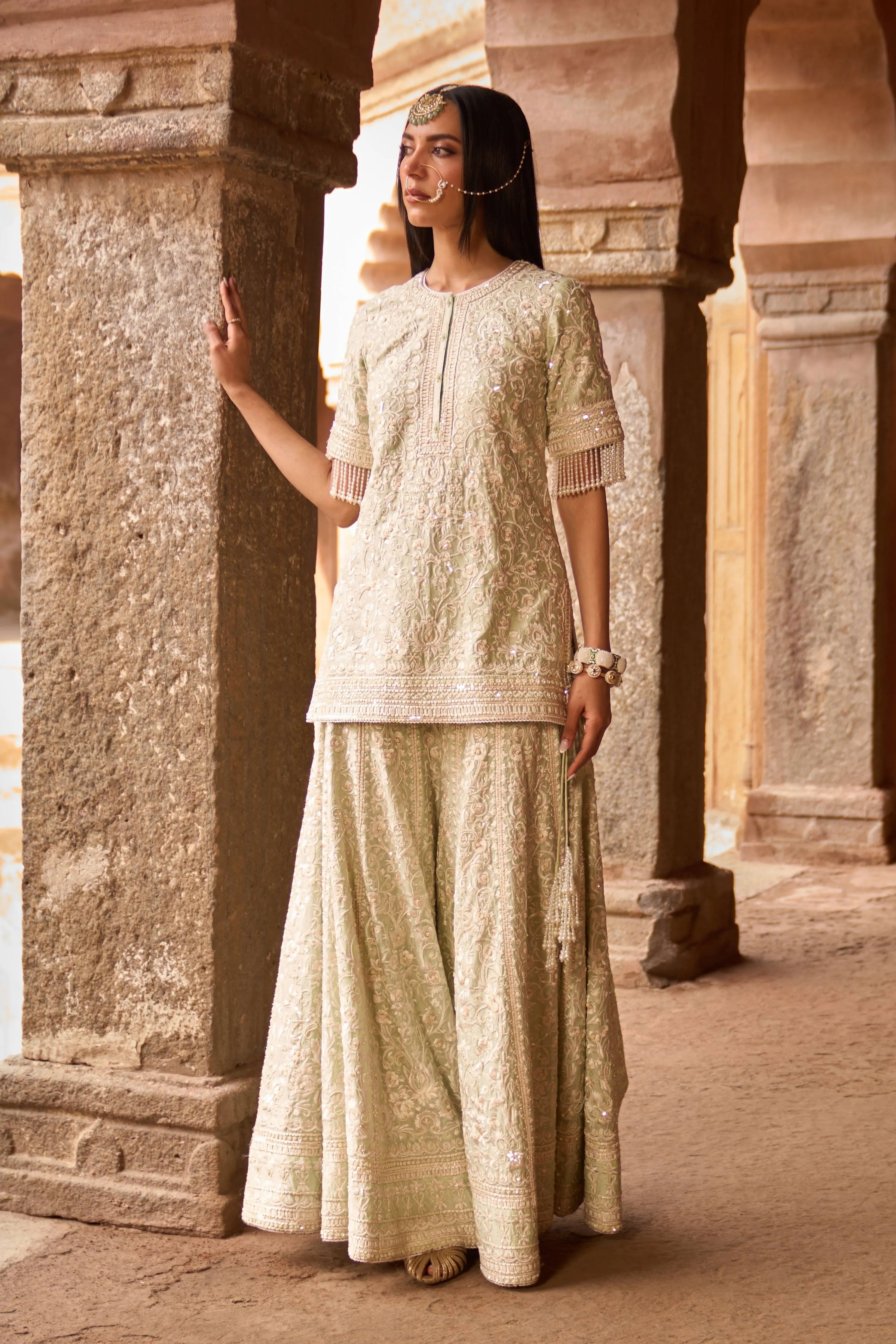 Heer Mint Green Short Sharara Set