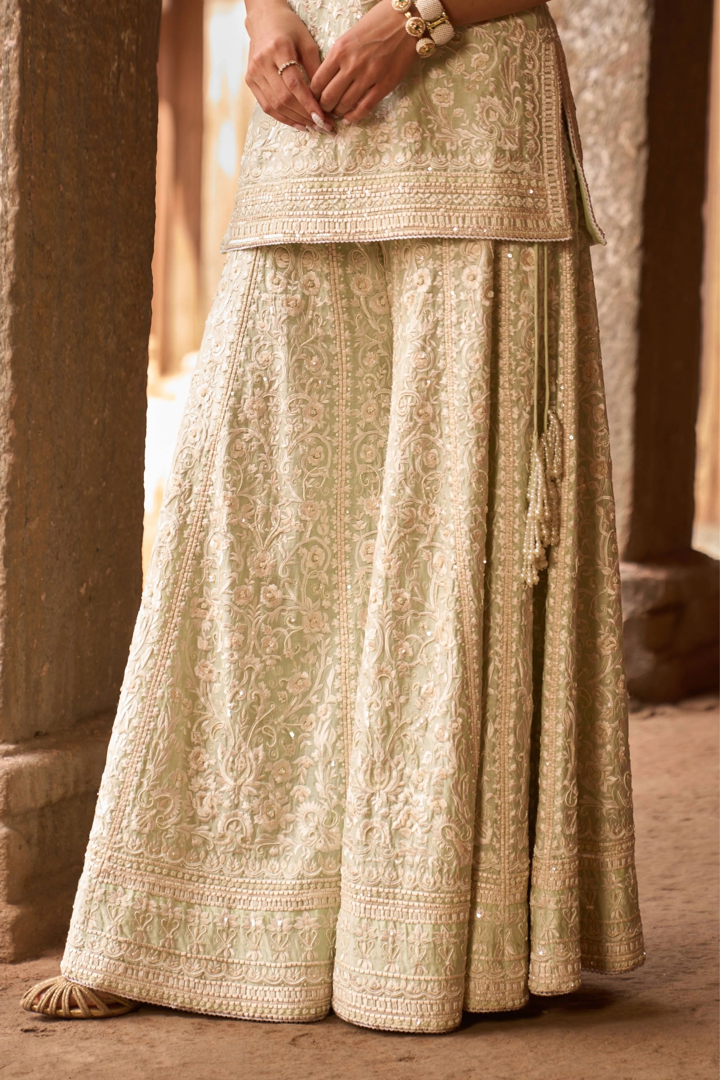 Heer Mint Green Short Sharara Set