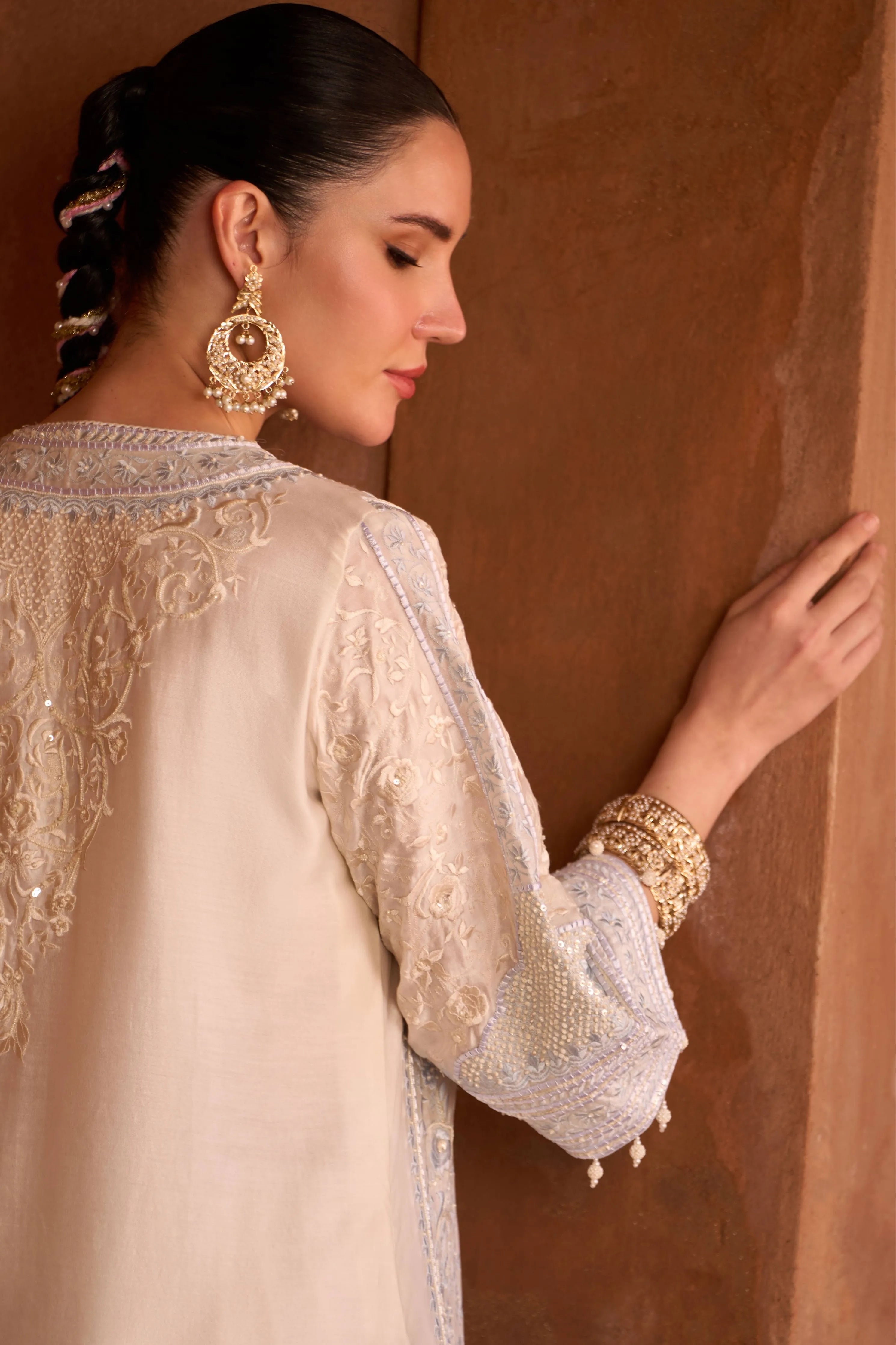 Nurvi Daisy Ivory & Blue Long ALine Kurta Set
