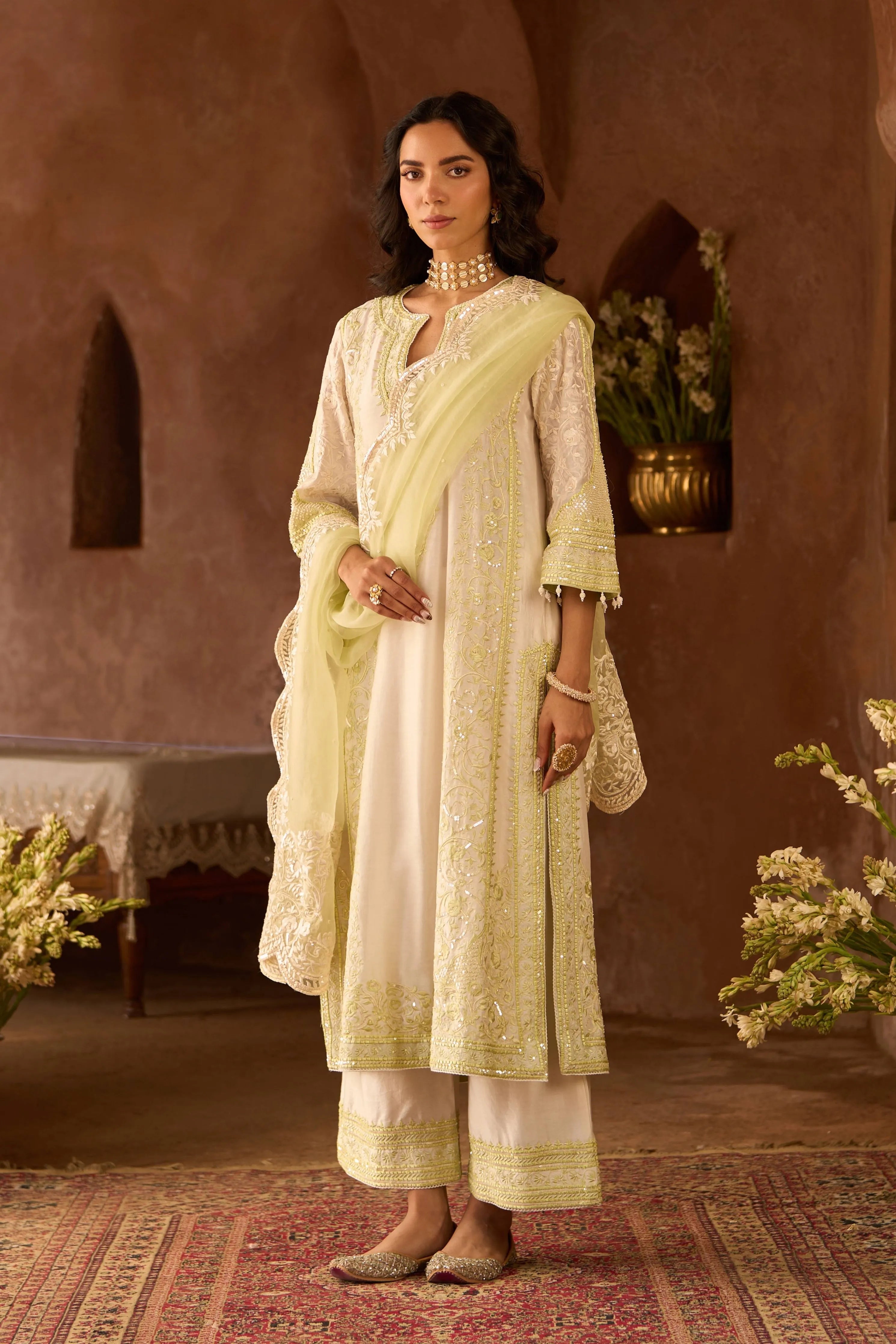 Nurvi  Daisy Ivory Long ALine Kurta Set