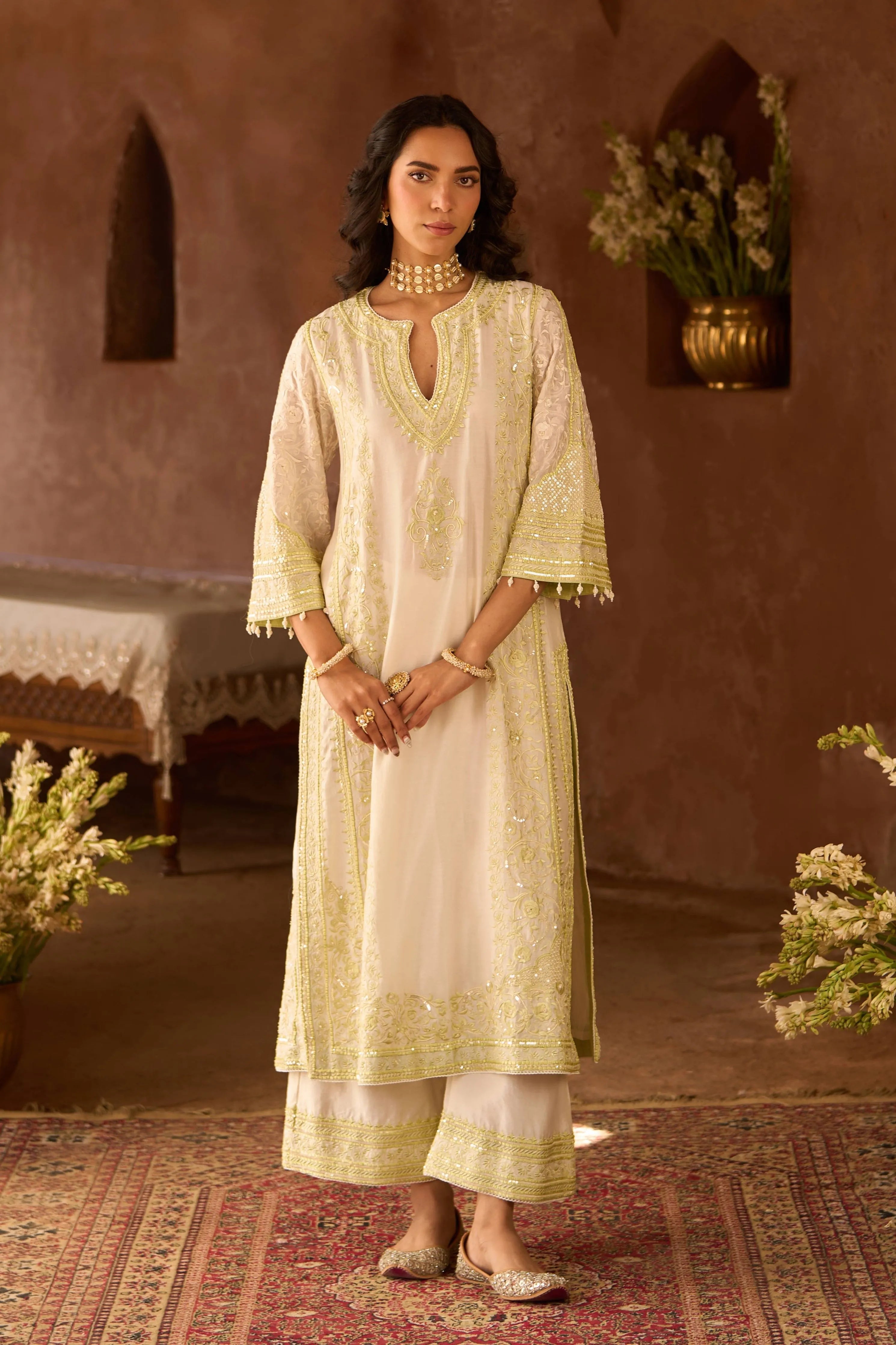 Nurvi  Daisy Ivory Long ALine Kurta Set