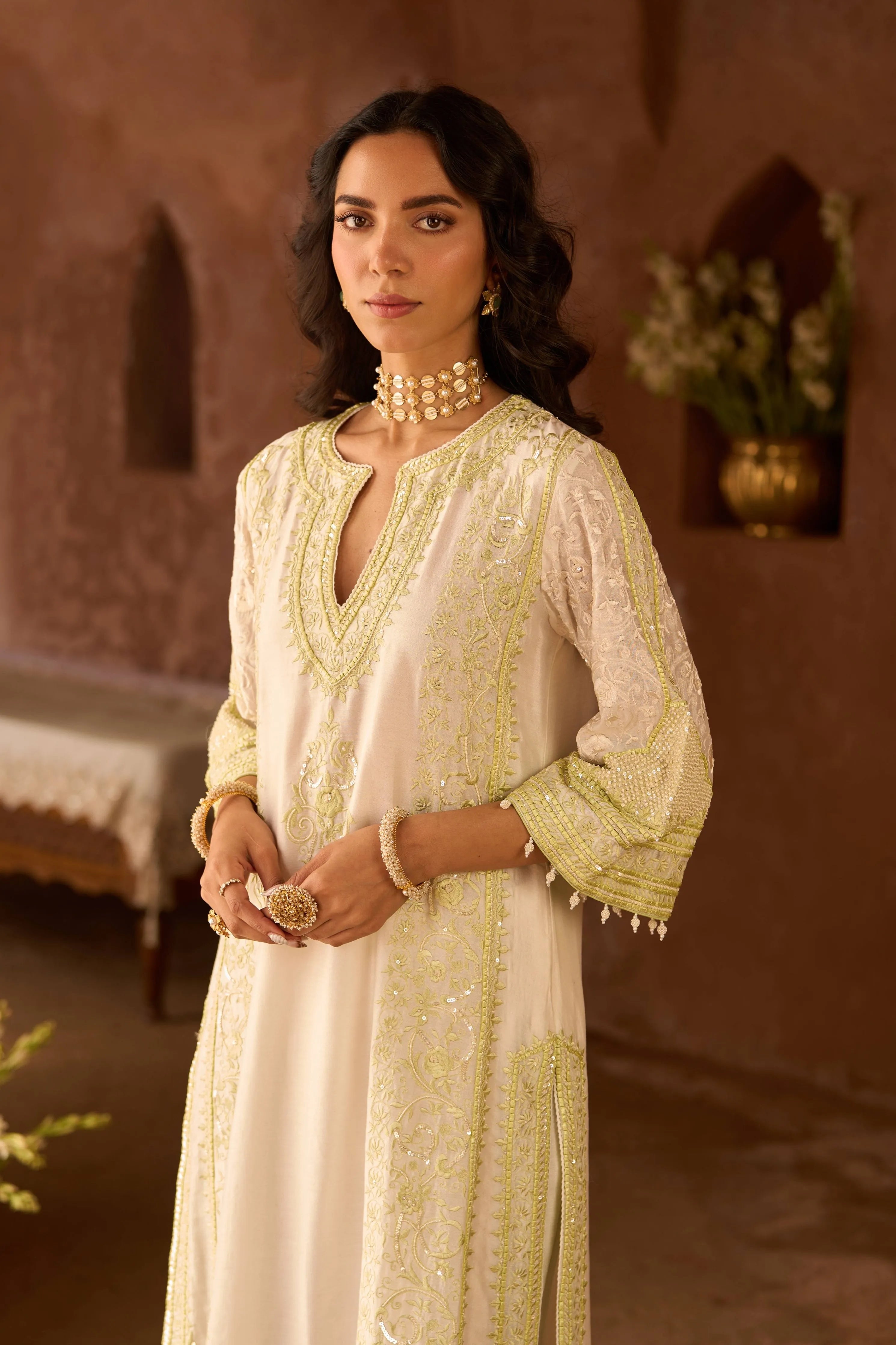 Nurvi  Daisy Ivory Long ALine Kurta Set