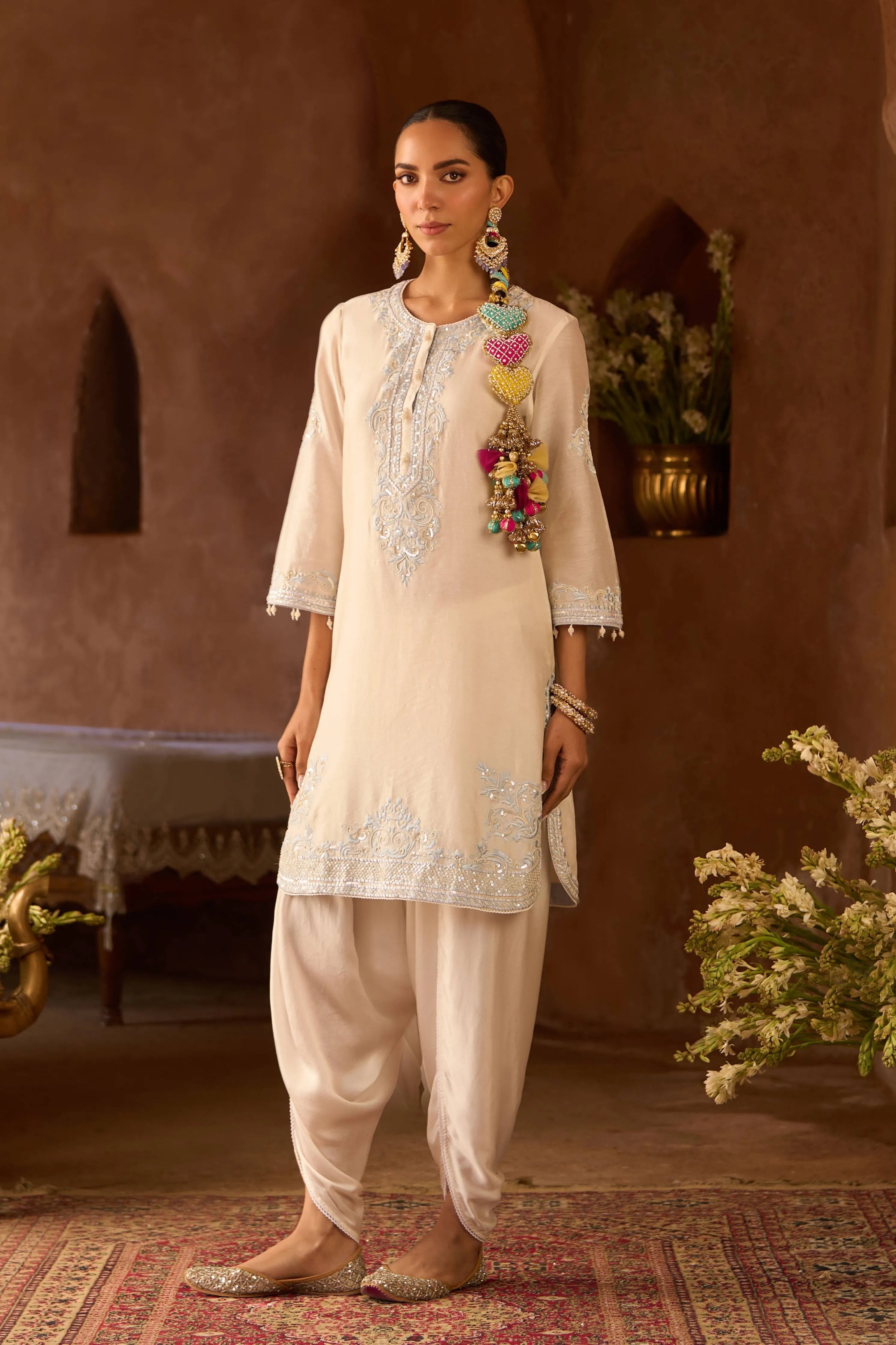 Nyra Daisy Ivory & Blue Short Kurta Set