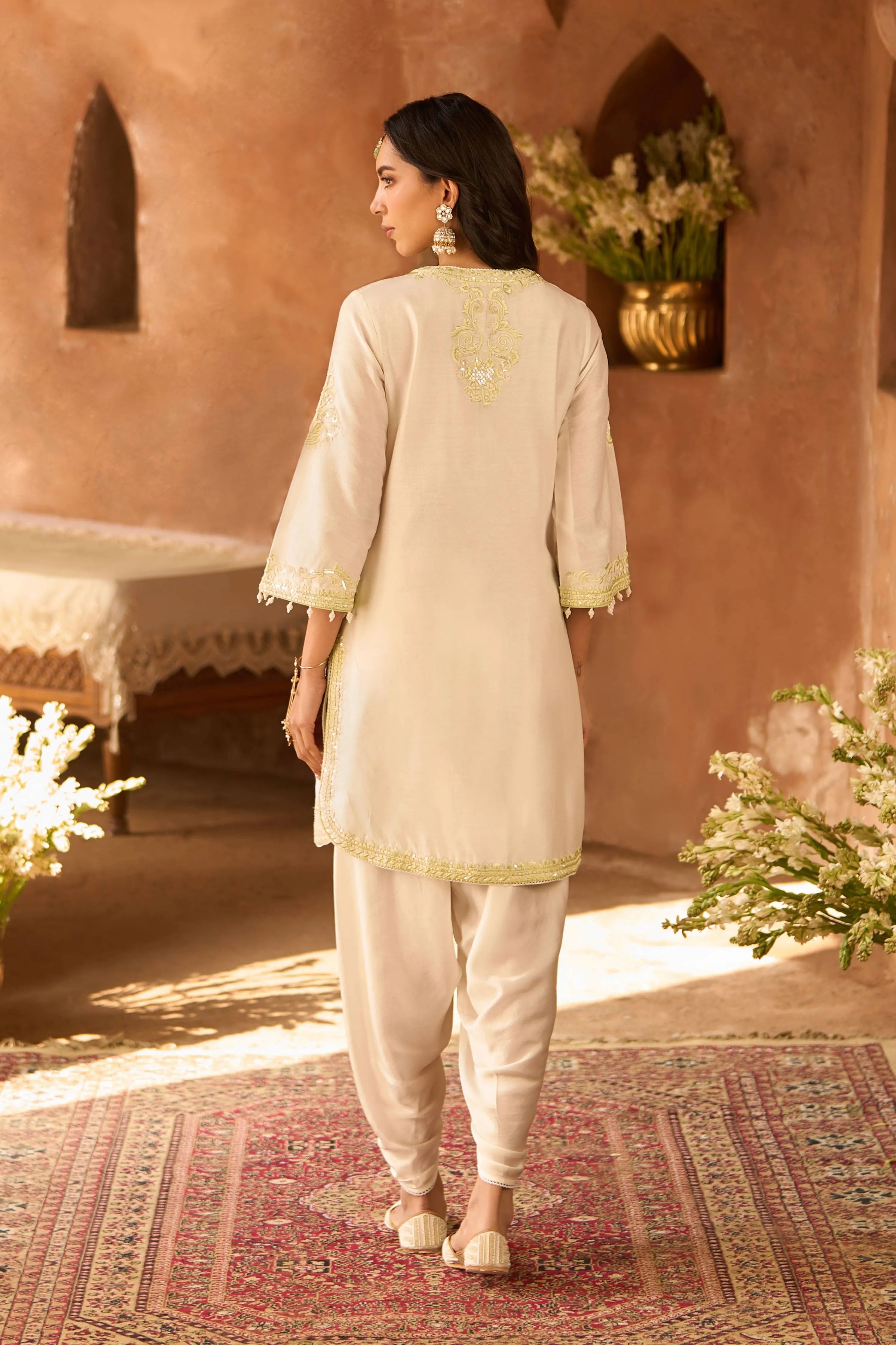 Nyra  Daisy Ivory & Mint Green Short Kurta Set