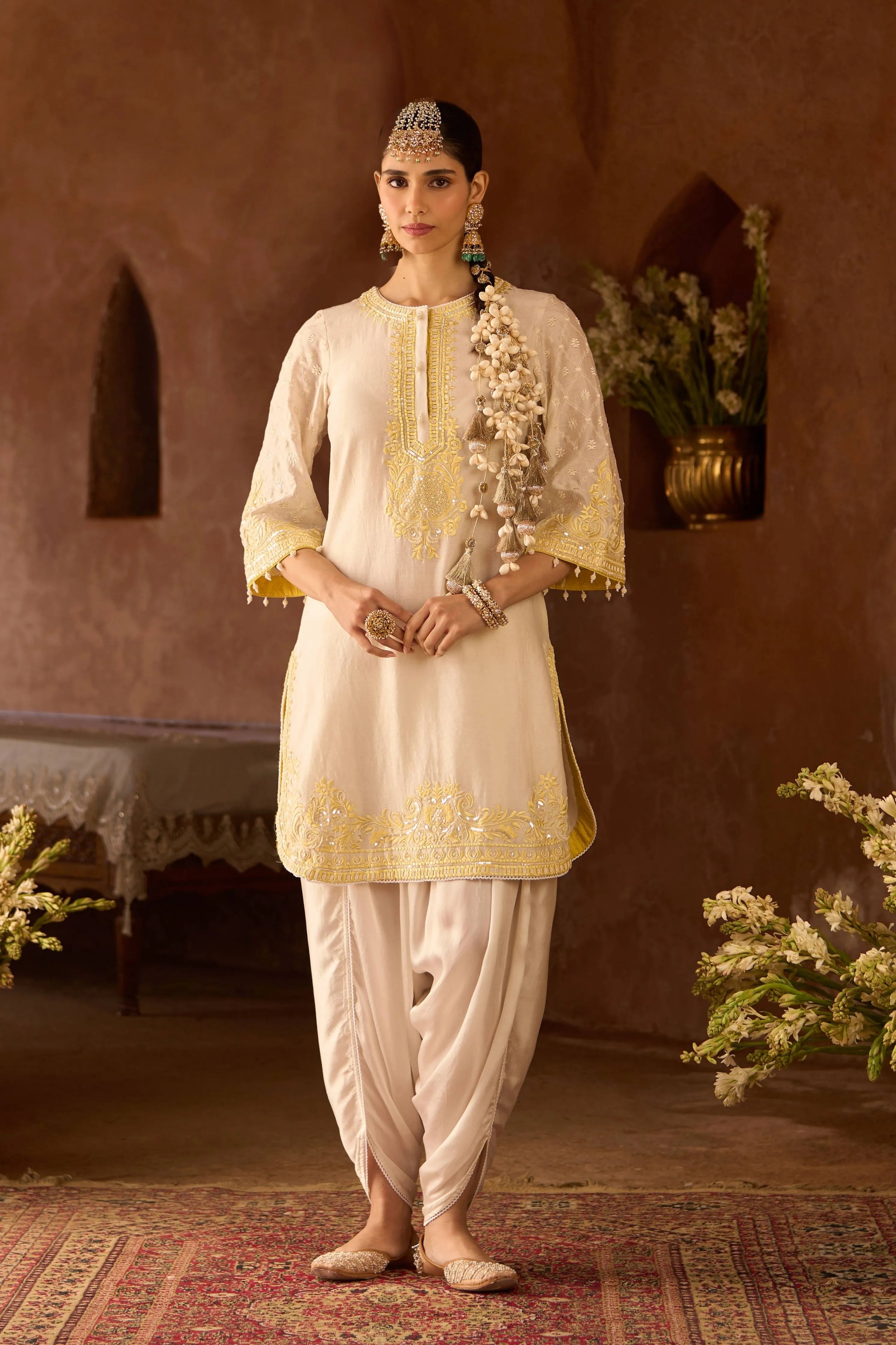 Ruhi Daisy Ivory & Lemon Yellow Short Kurta Set