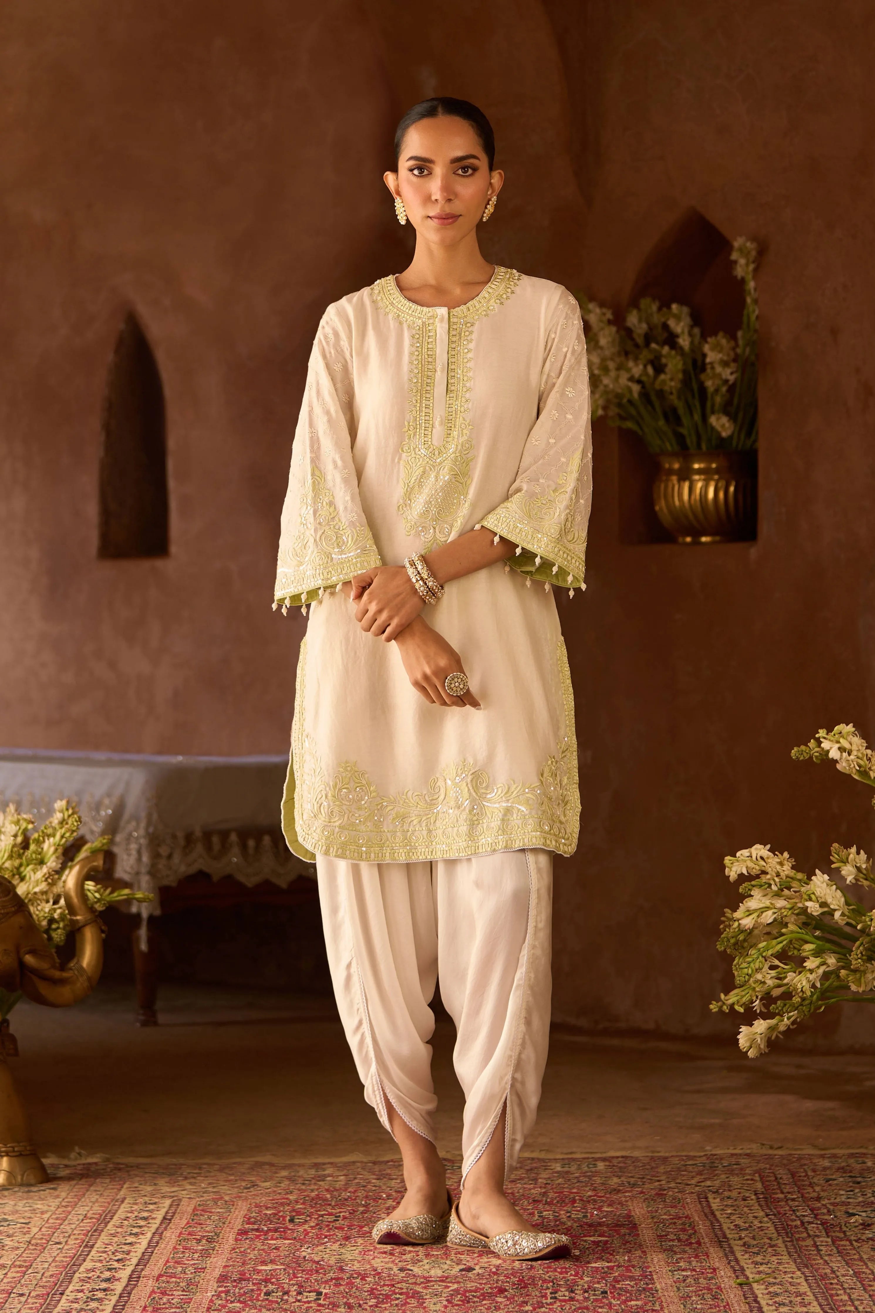 Ruhi  Daisy Ivory & Mint Green Short Kurta Set