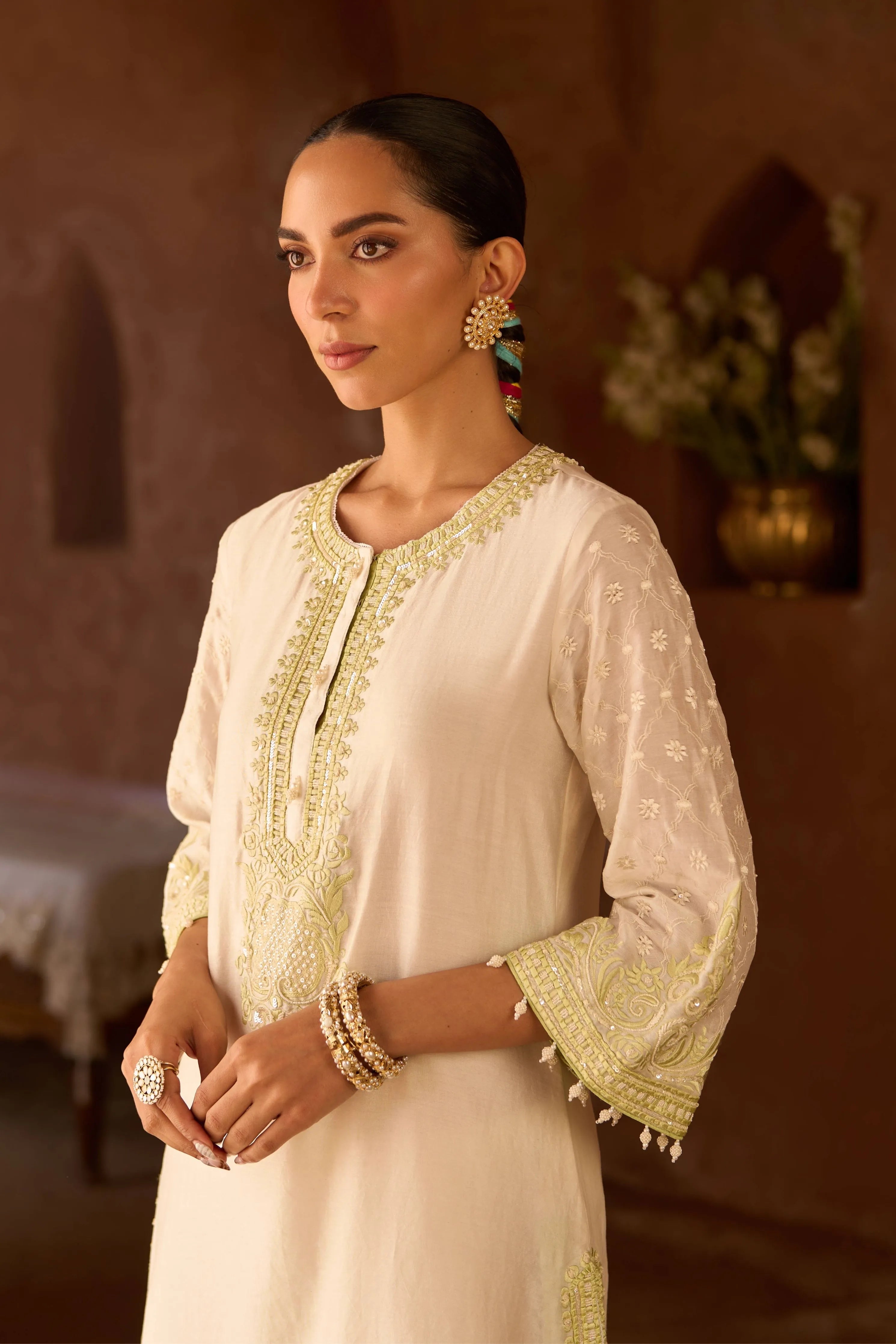 Ruhi  Daisy Ivory & Mint Green Short Kurta Set