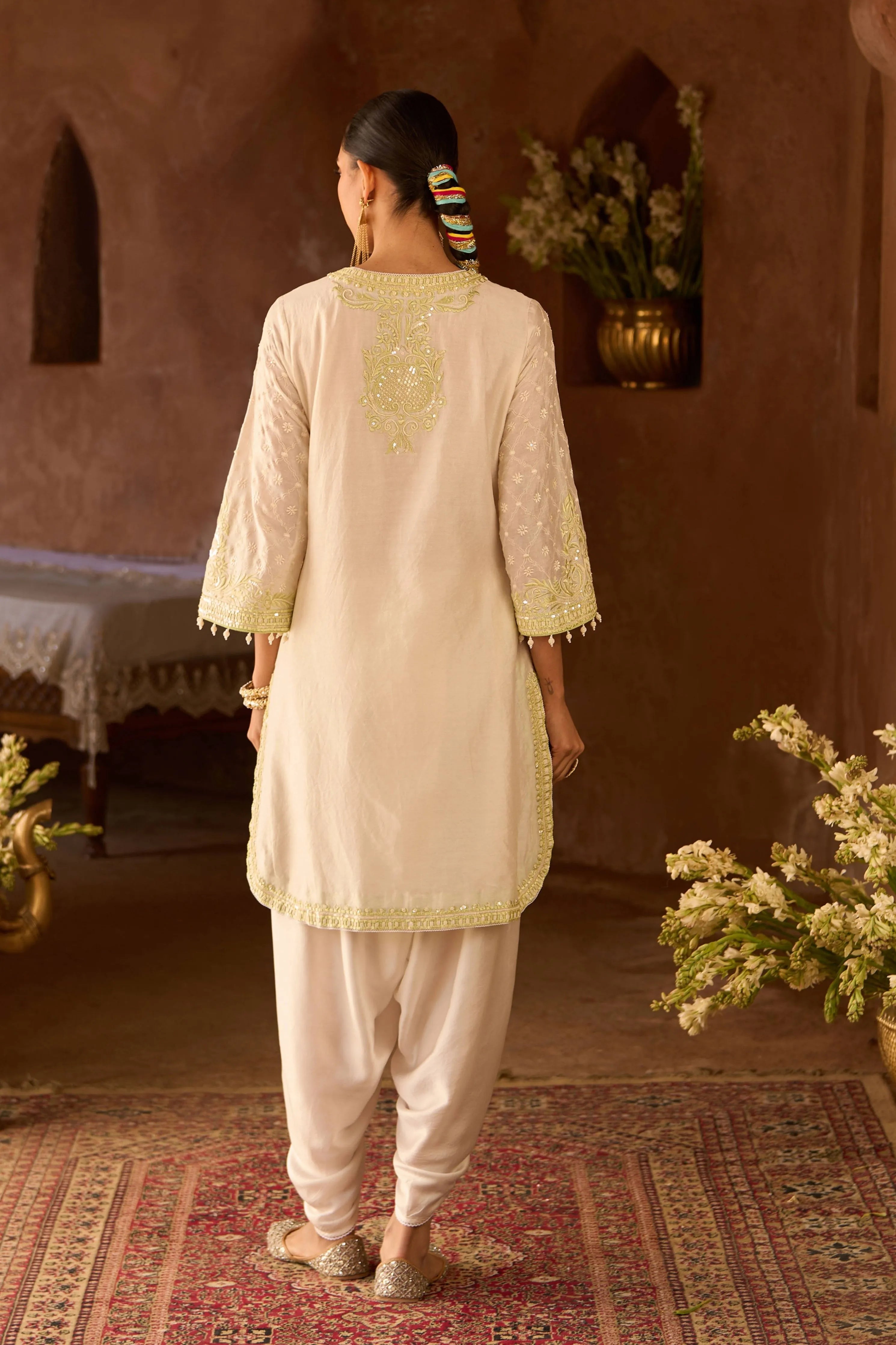 Ruhi  Daisy Ivory & Mint Green Short Kurta Set