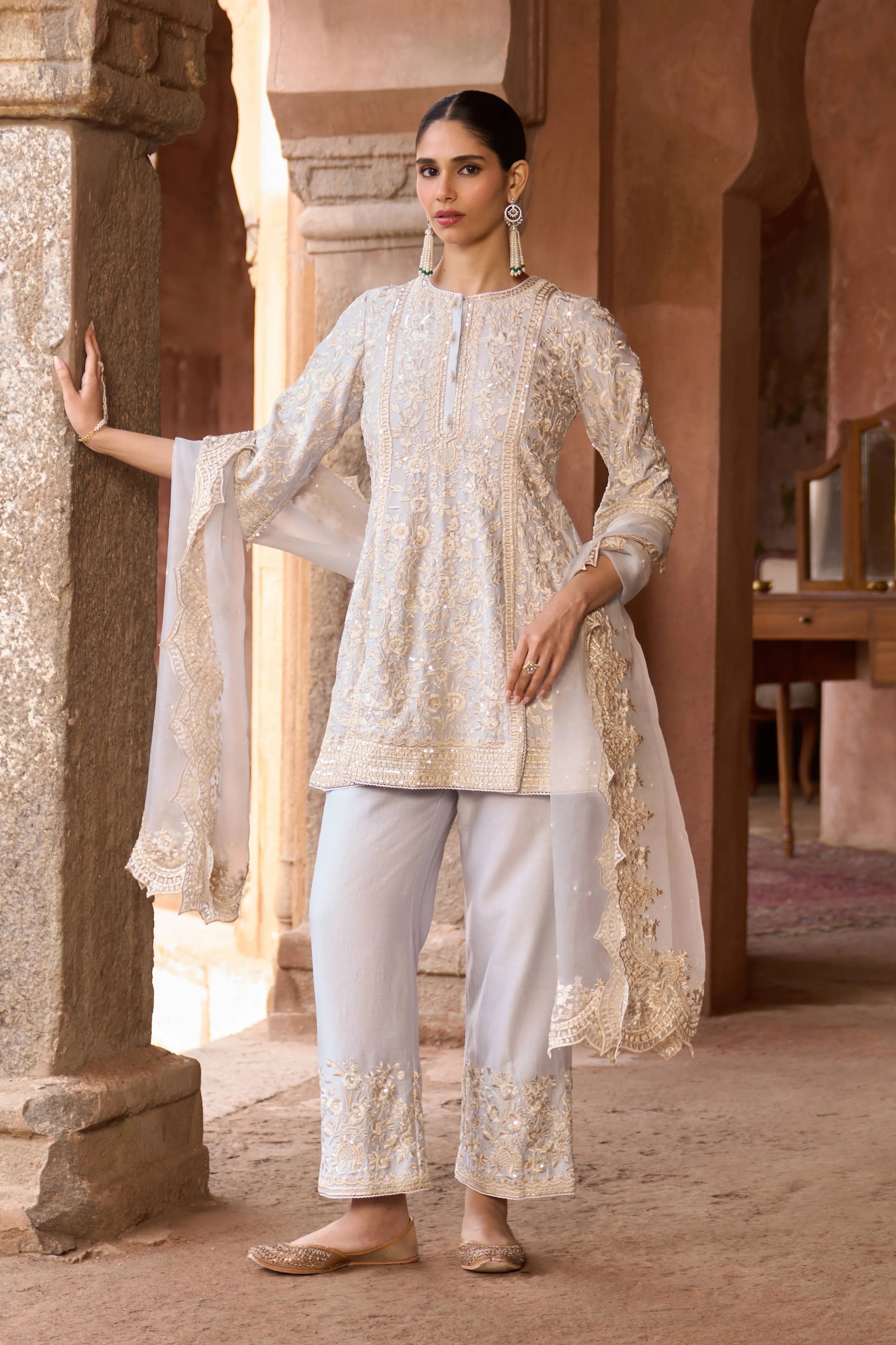 Saboor Blue Short ALine Kurta Set