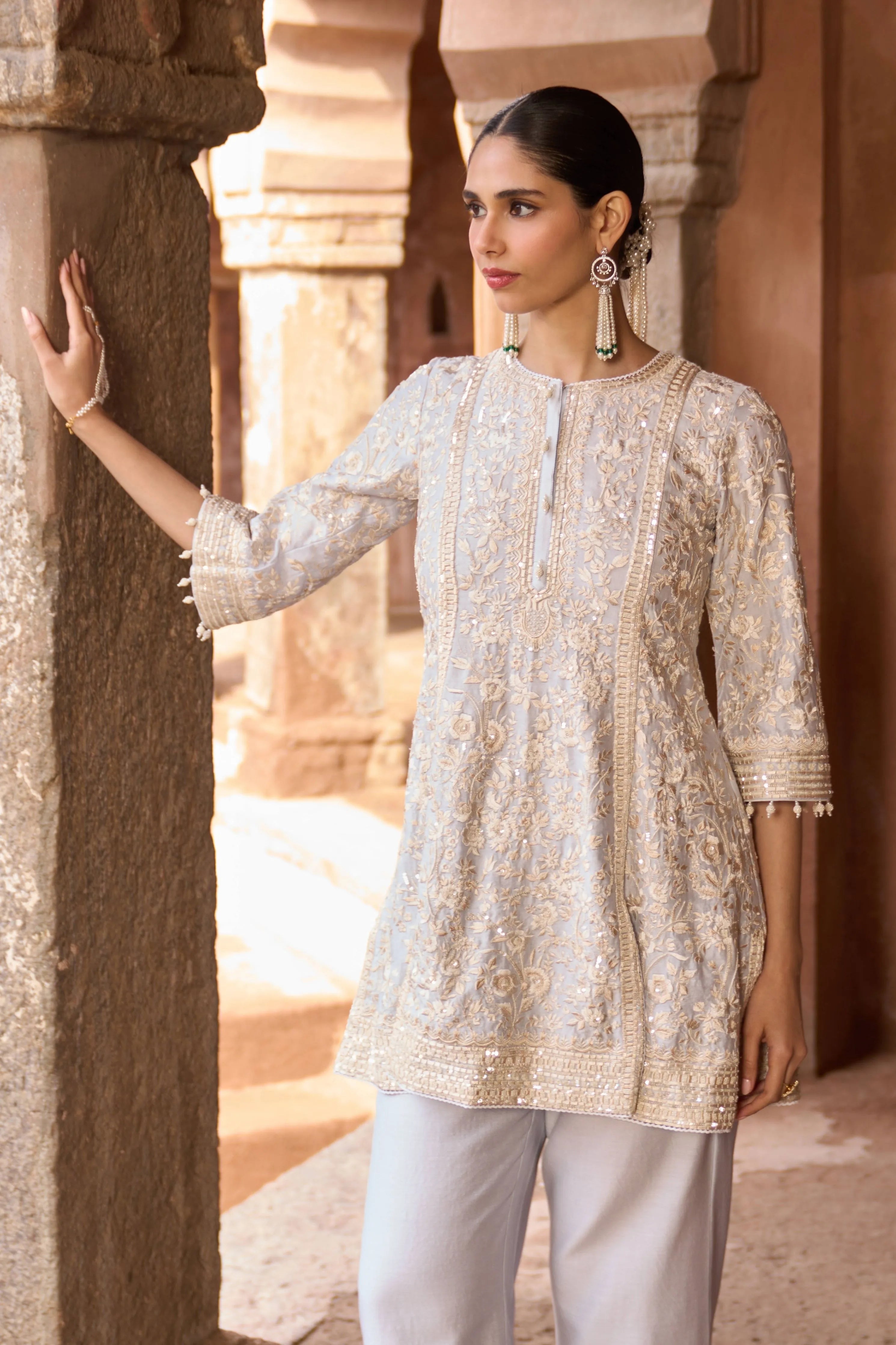 Saboor Blue Short ALine Kurta Set