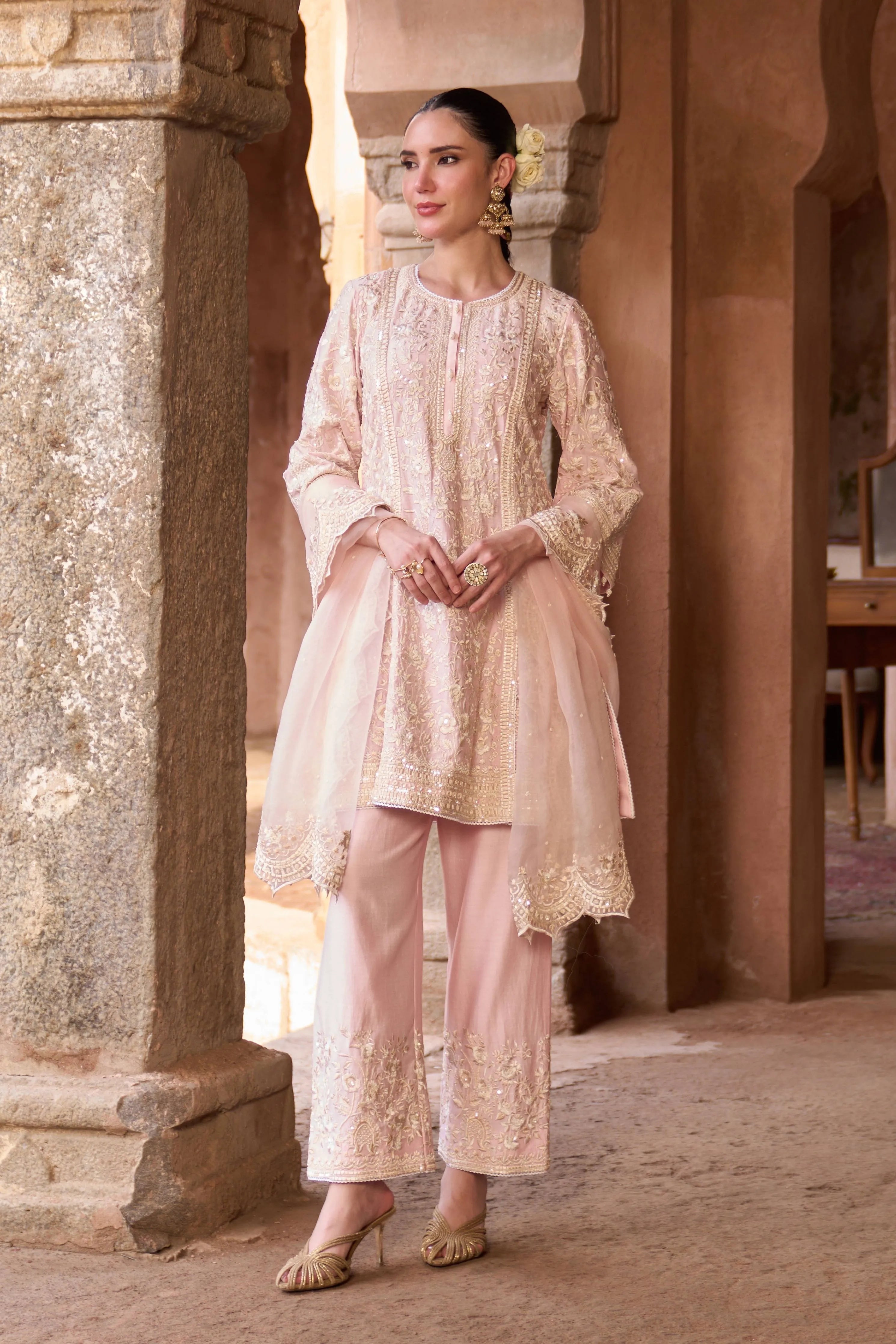 Saboor  Pink Short ALine Kurta set
