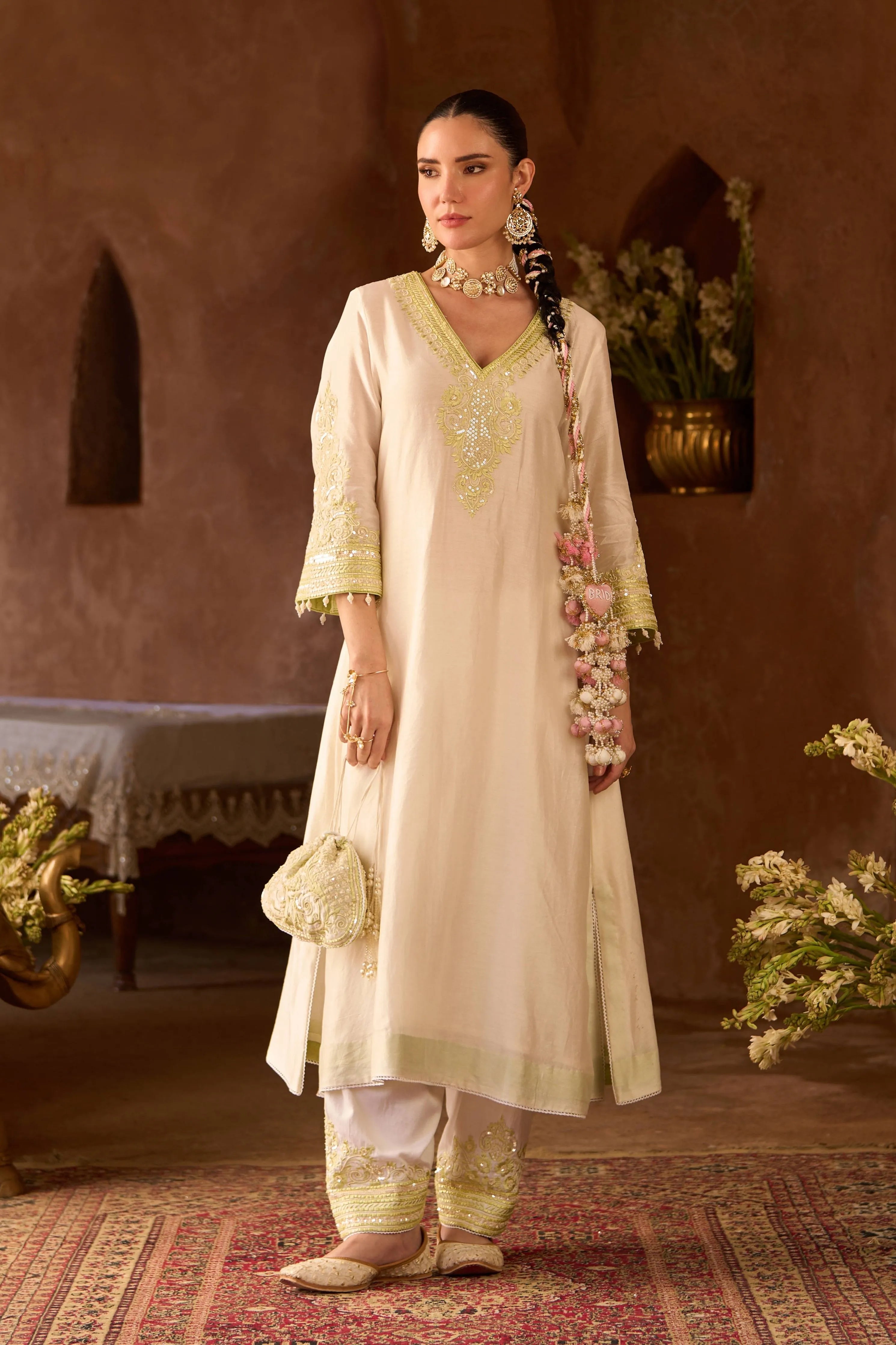 Sahabat  Daisy Ivory & Mint Green Kaaftan Set