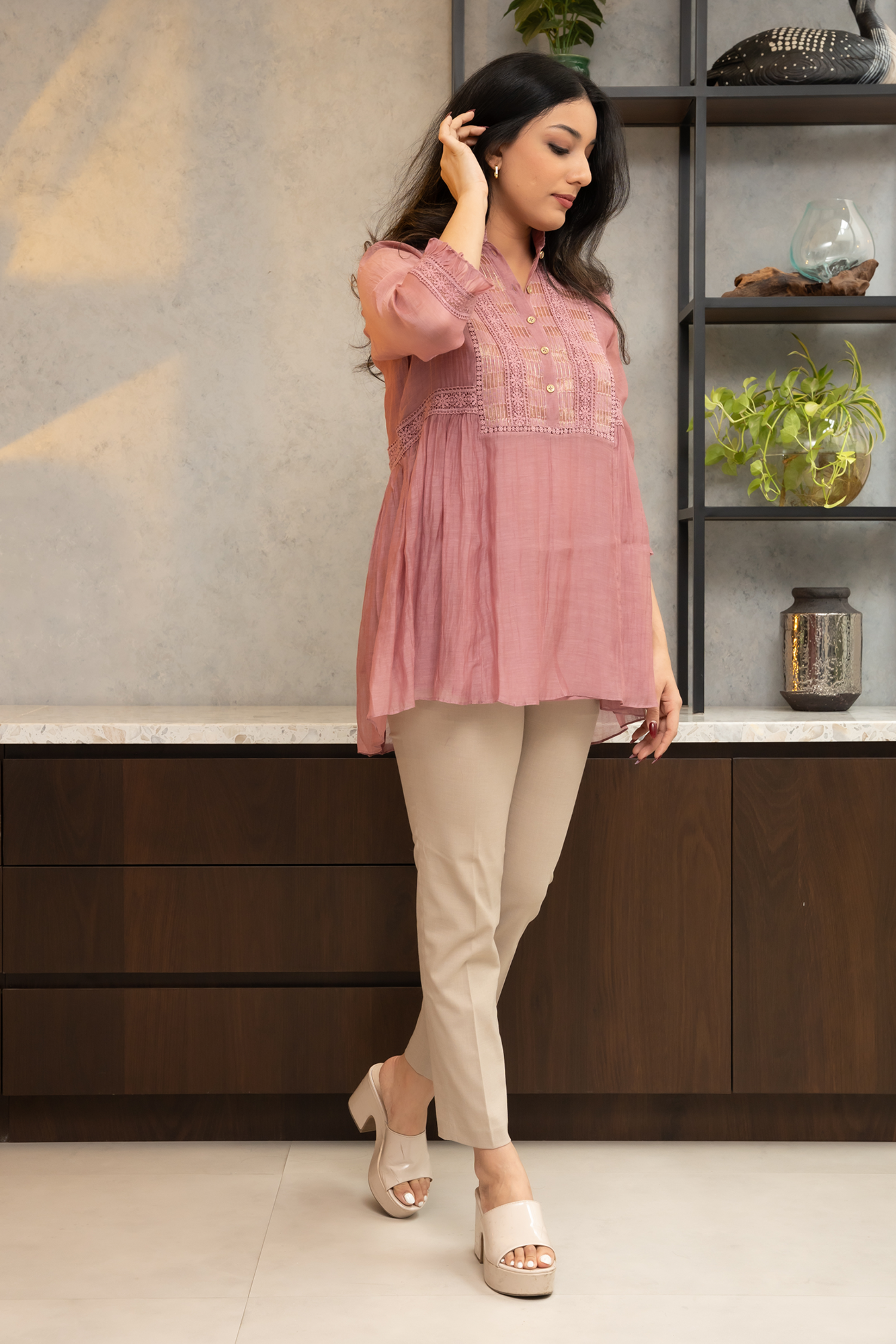 Dusky Pink Chanderi Shirt