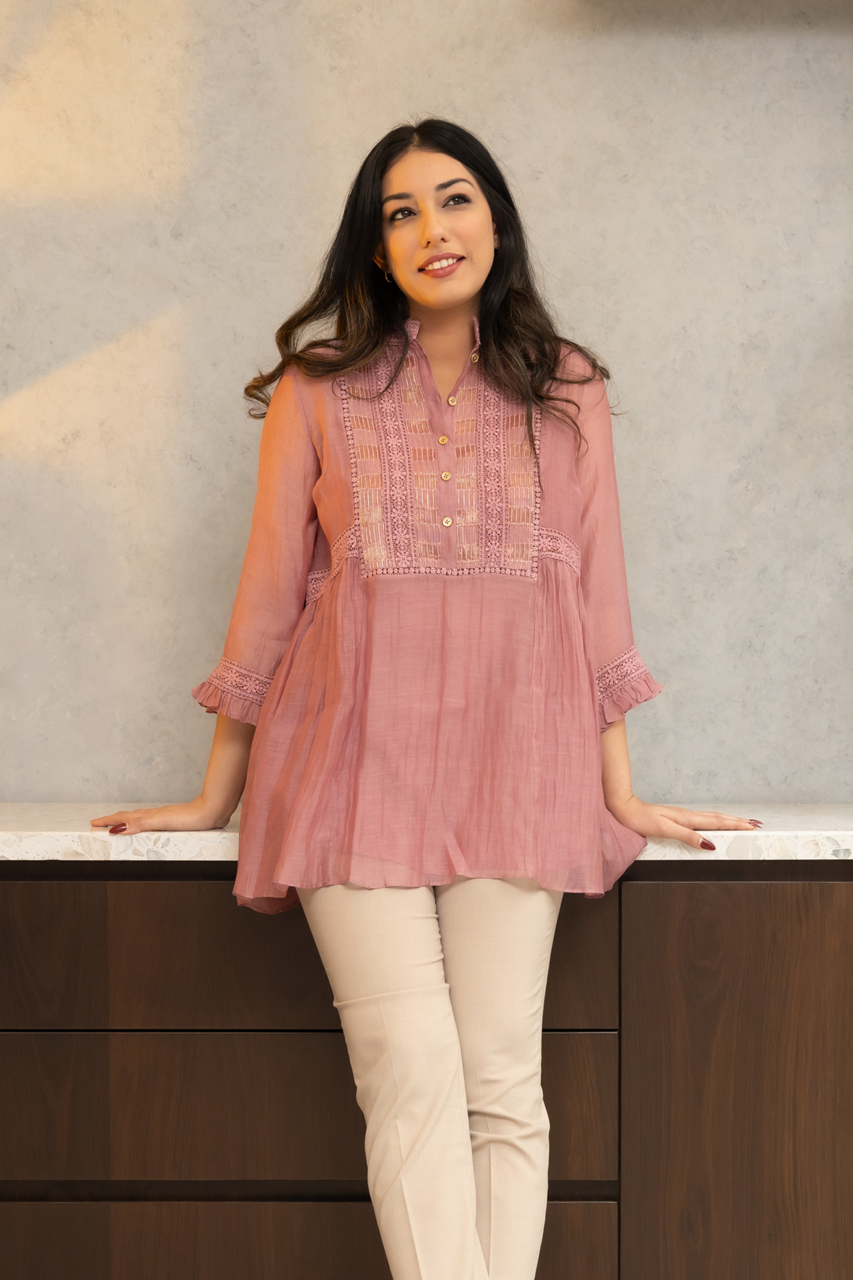 Dusky Pink Chanderi Shirt