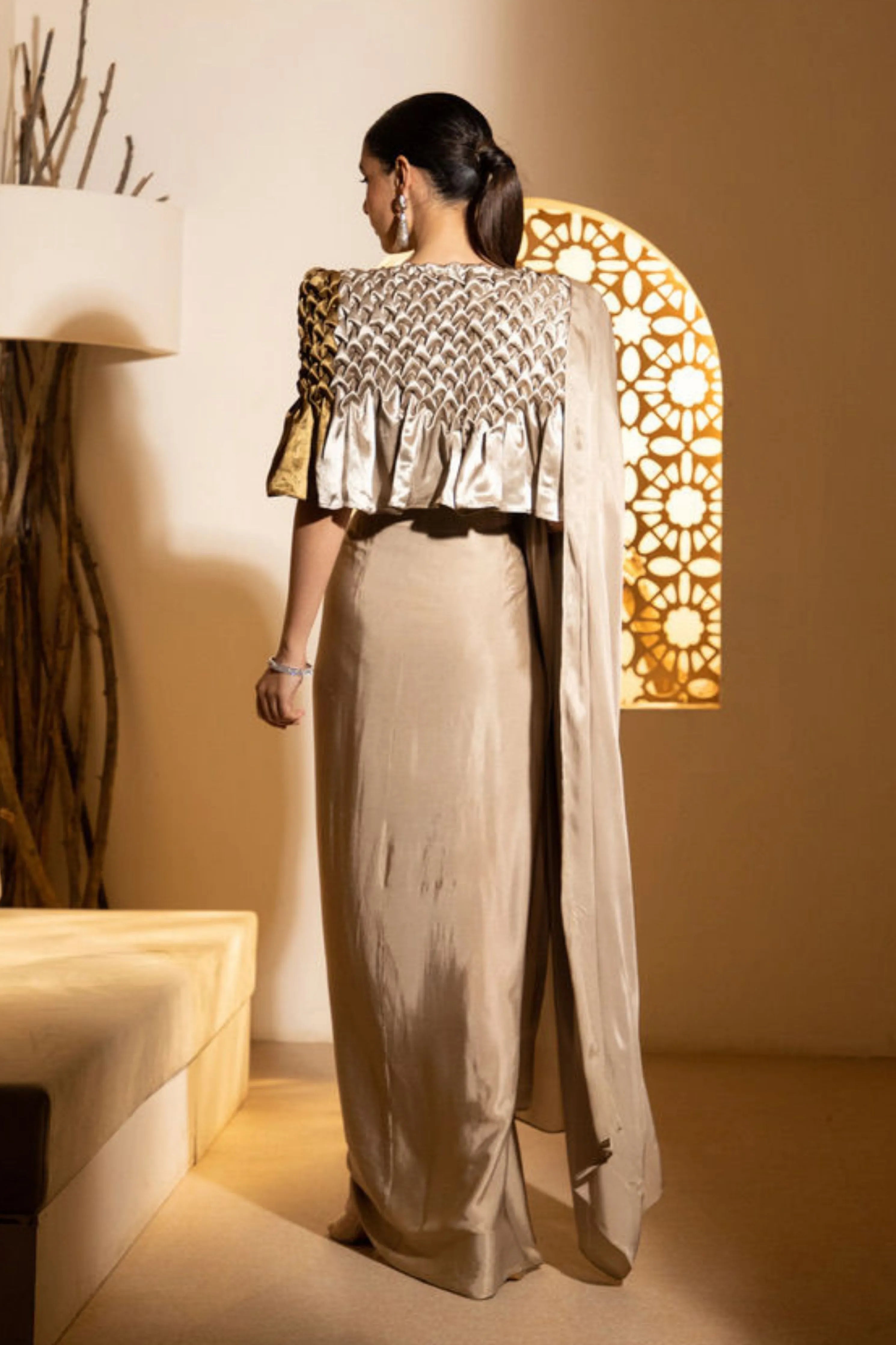Aurora Smocked Cape with saree