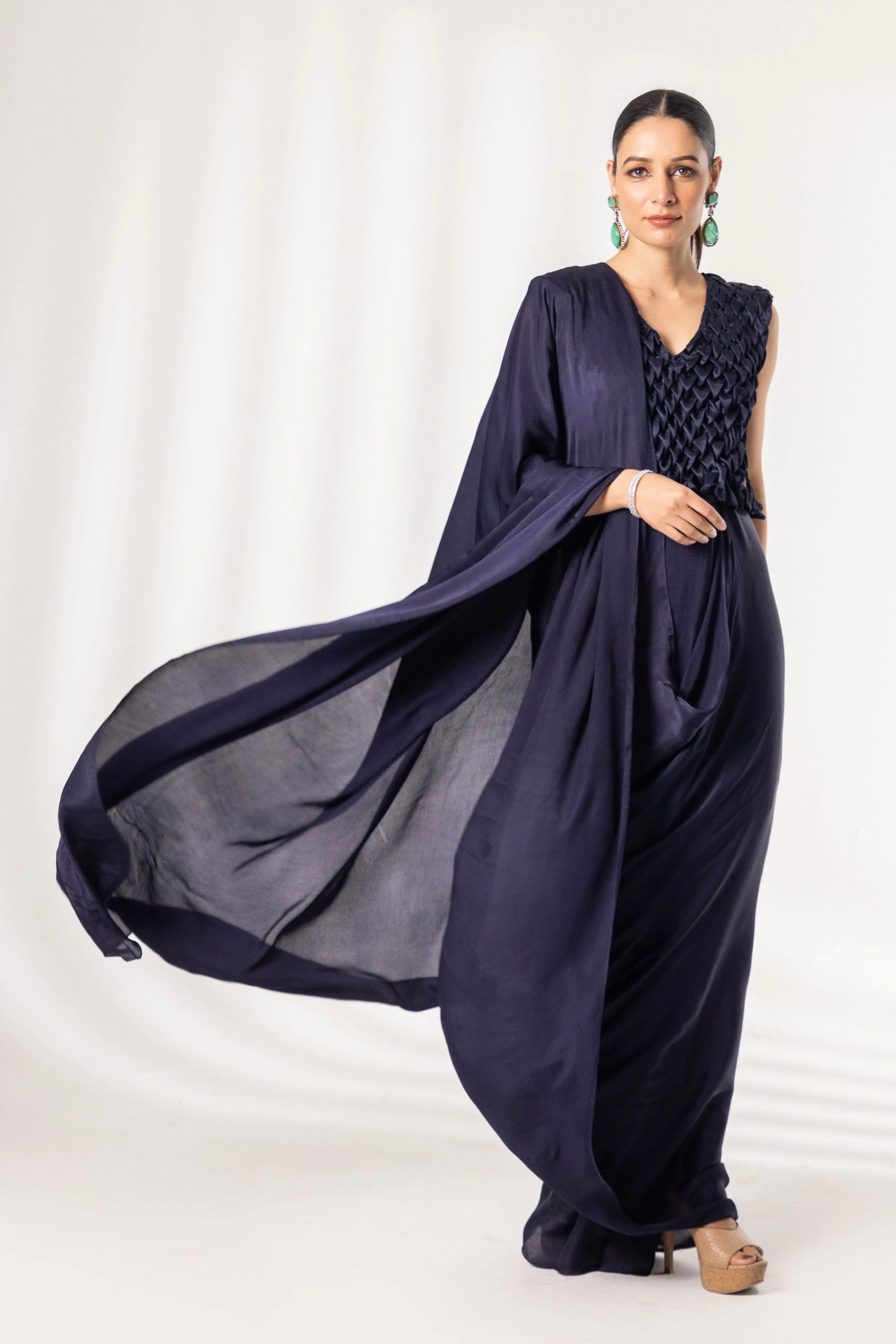 Freya Smocked V neck  full smock top with saree