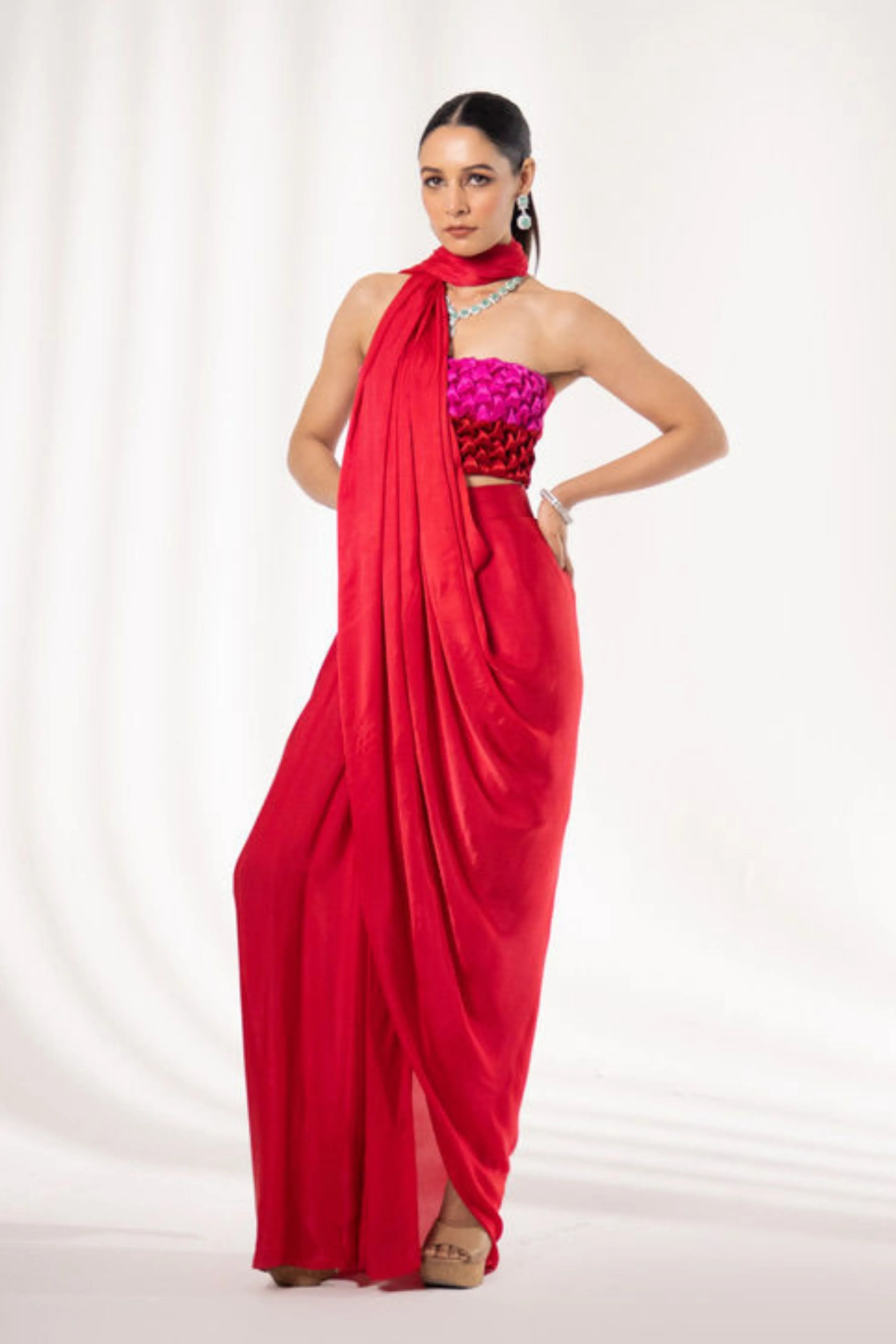 Onyx Smocked Bustier with saree