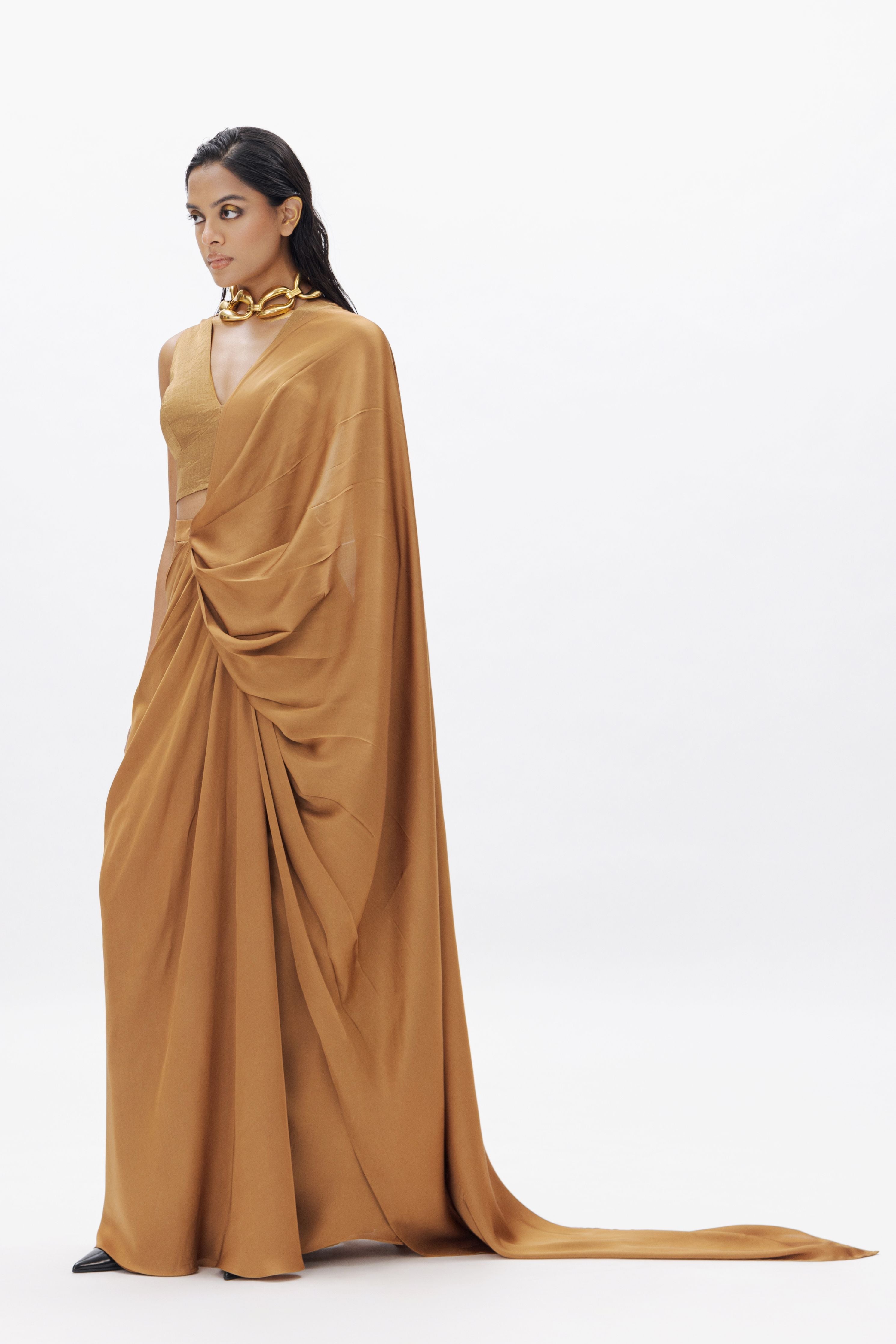 Jasmine Draped Saree In Gold