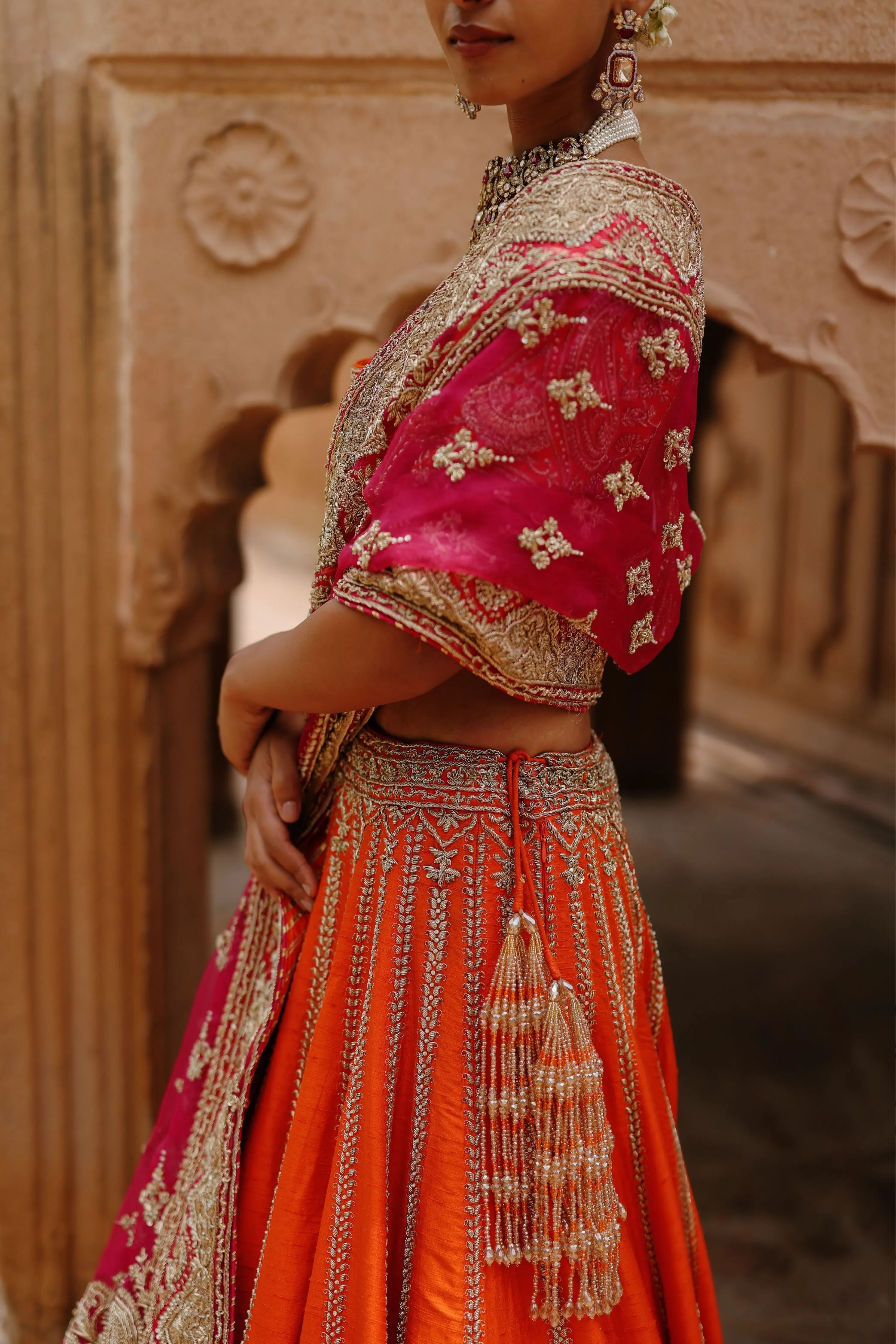 Nagma   Orange Lehenga Set with Blouse & Hot Pink Dupatta