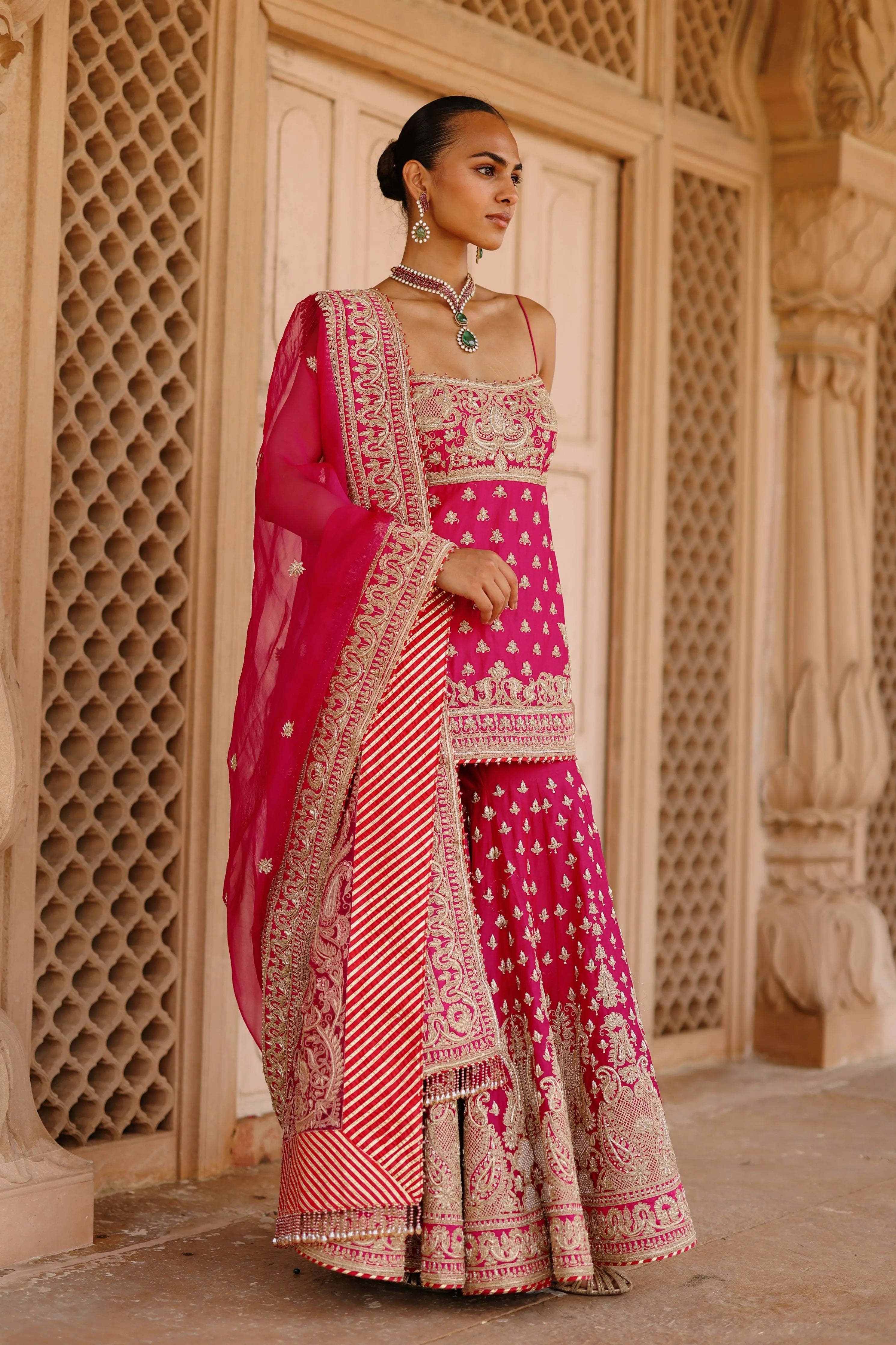 Nisbat  Hot Pink Kurta Set with Garara & Dupatta