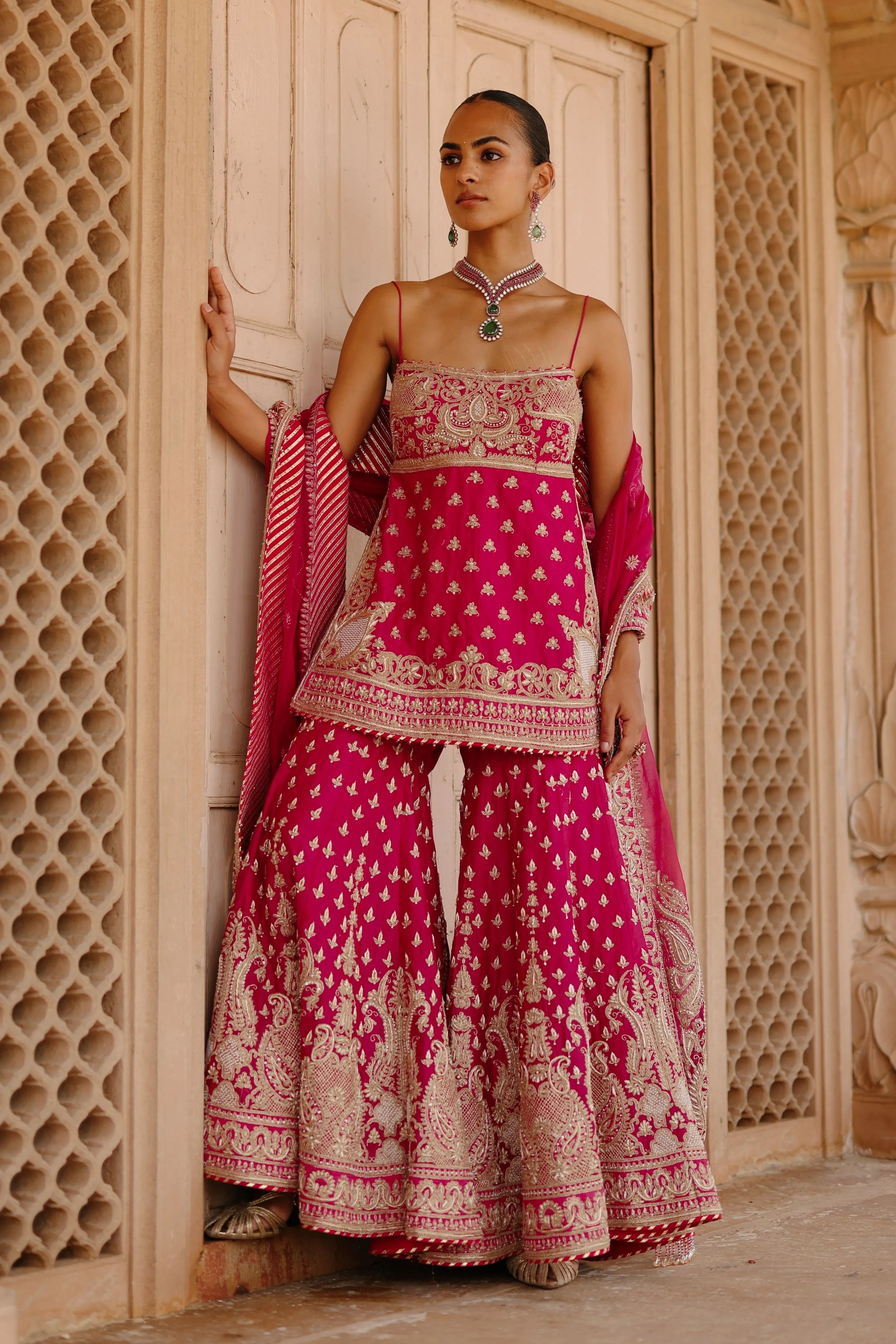 Nisbat  Hot Pink Kurta Set with Garara & Dupatta