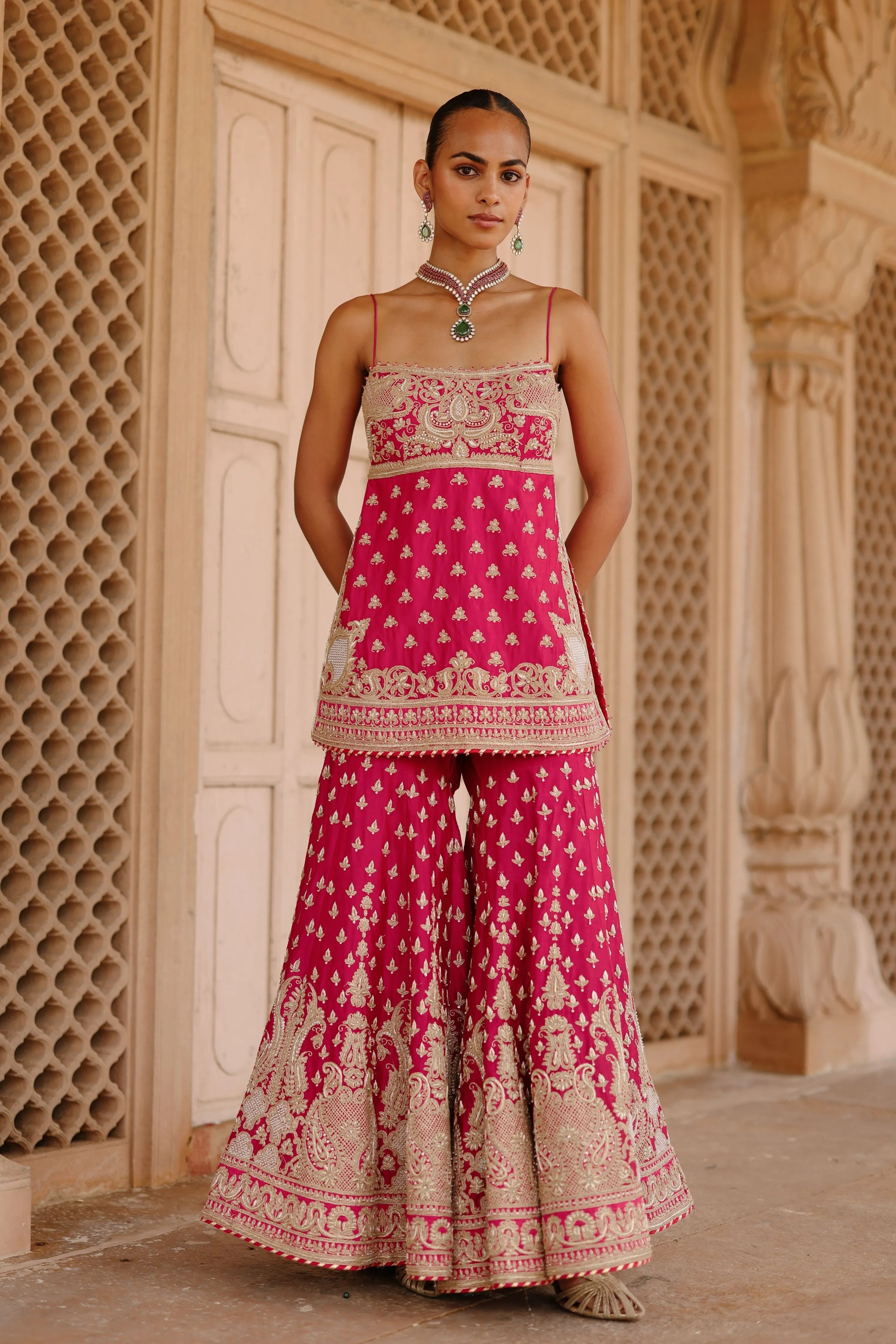 Nisbat  Hot Pink Kurta Set with Garara & Dupatta