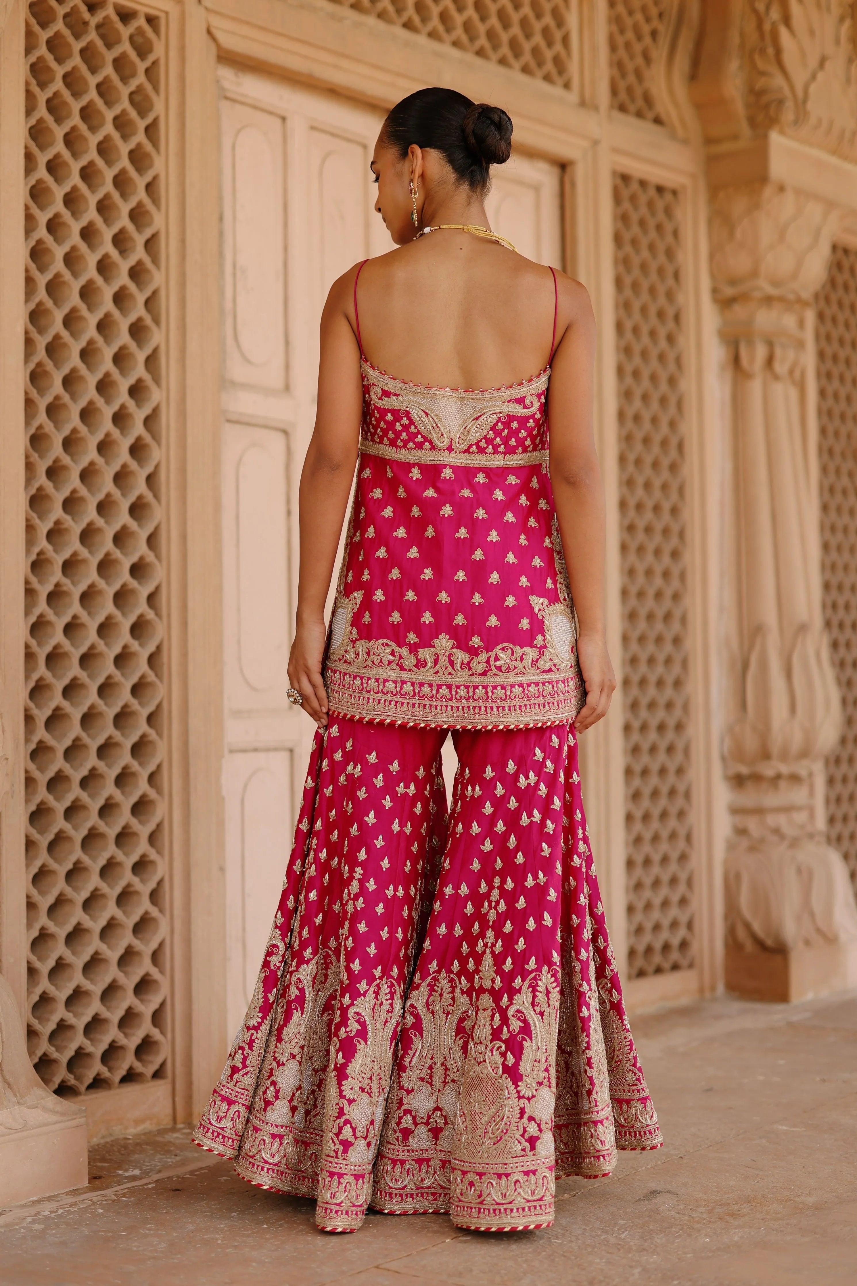Nisbat  Hot Pink Kurta Set with Garara & Dupatta