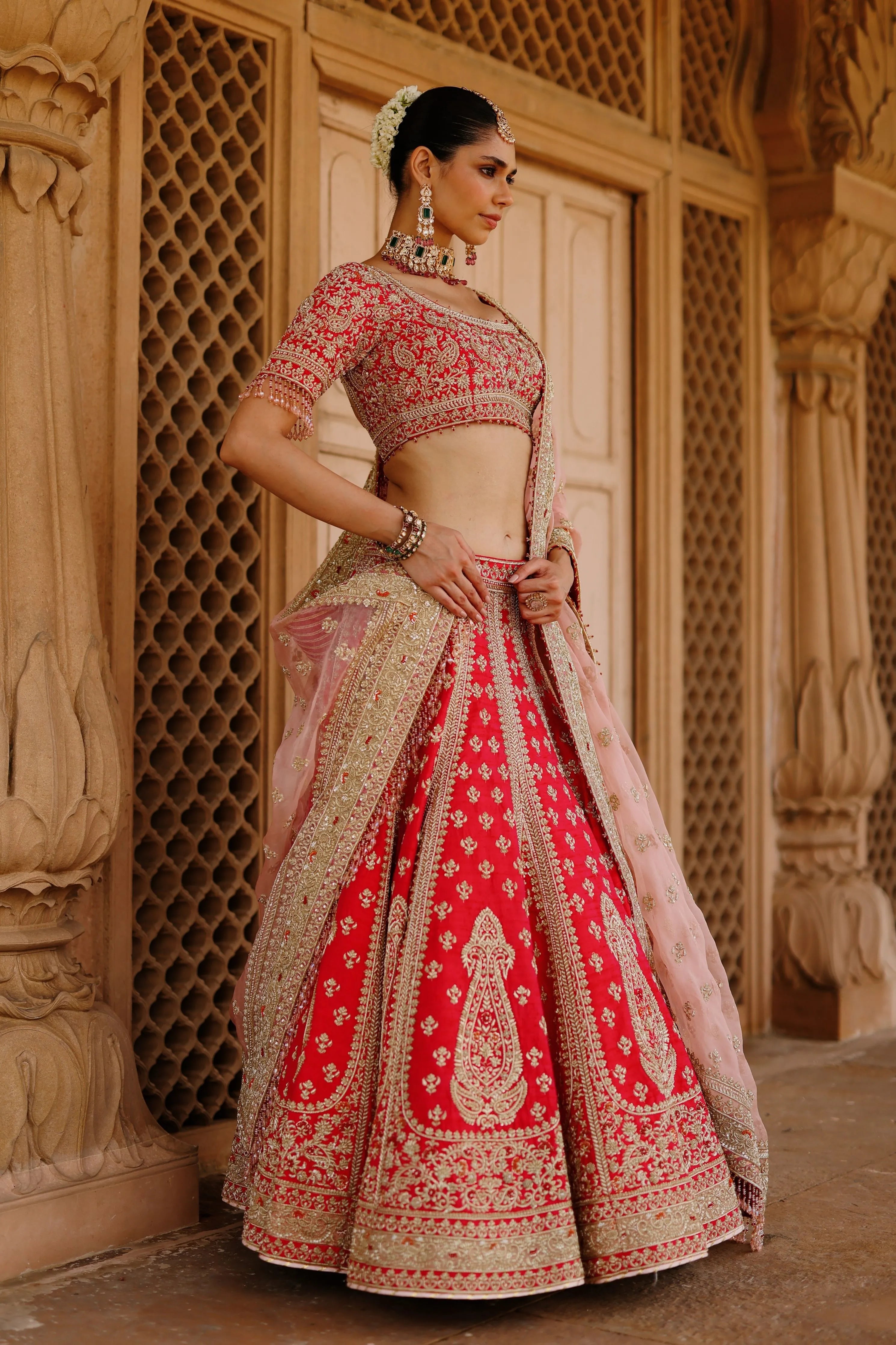 Nusrat  Hot Pink KaliinKali Lehenga Set with Blouse & Dupatta