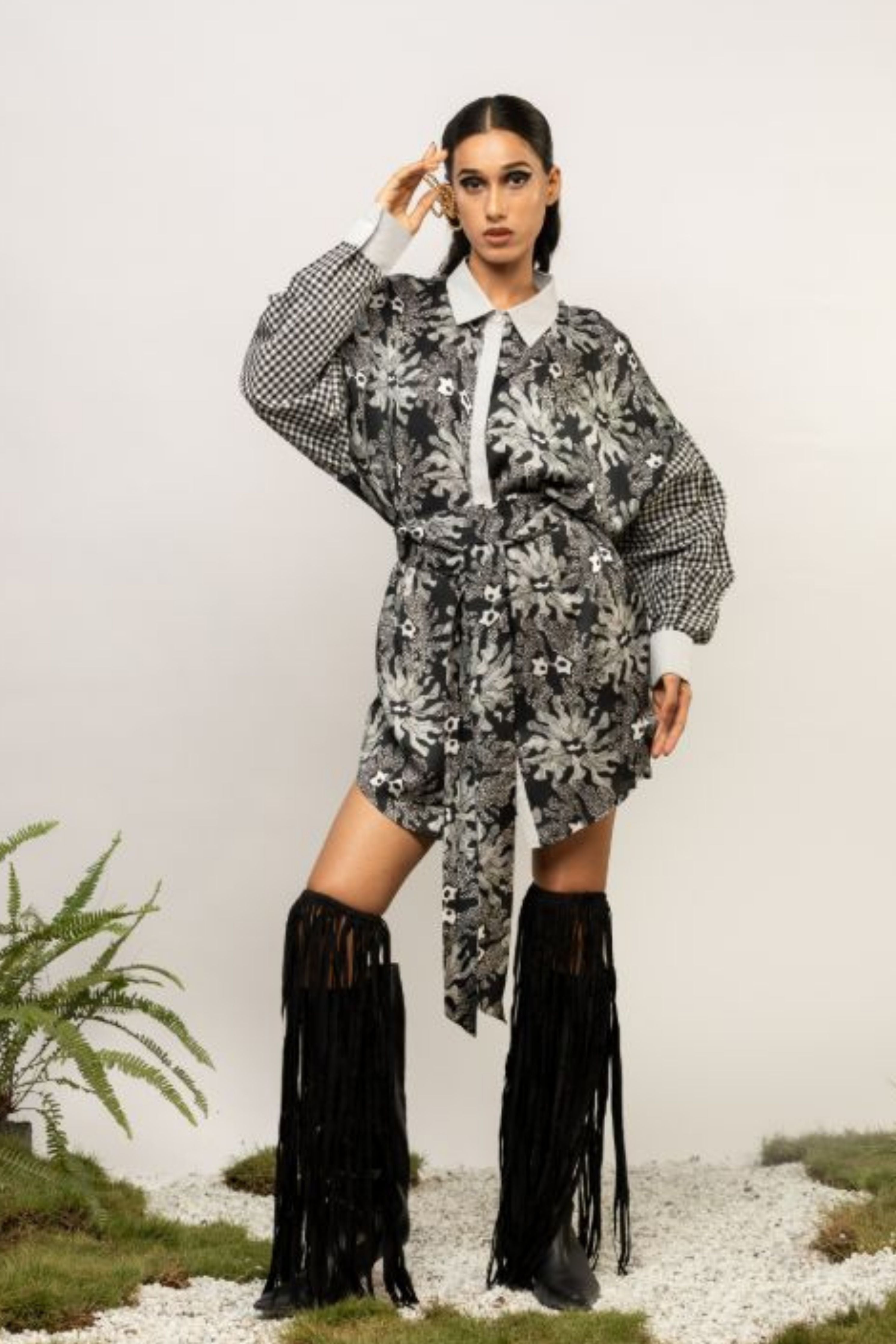 Oasis Shirt Dress With Check Sleeves