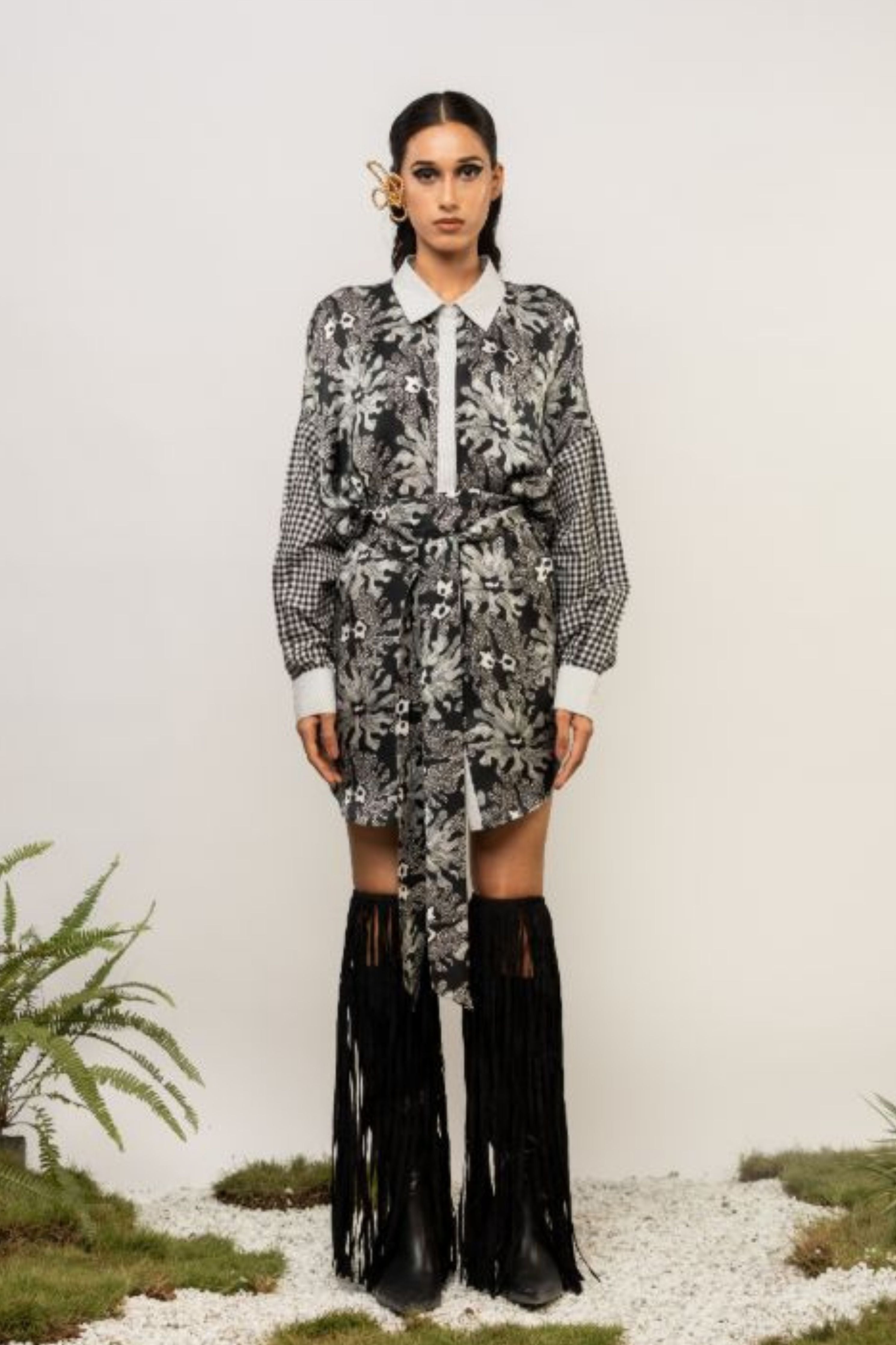 Oasis Shirt Dress With Check Sleeves