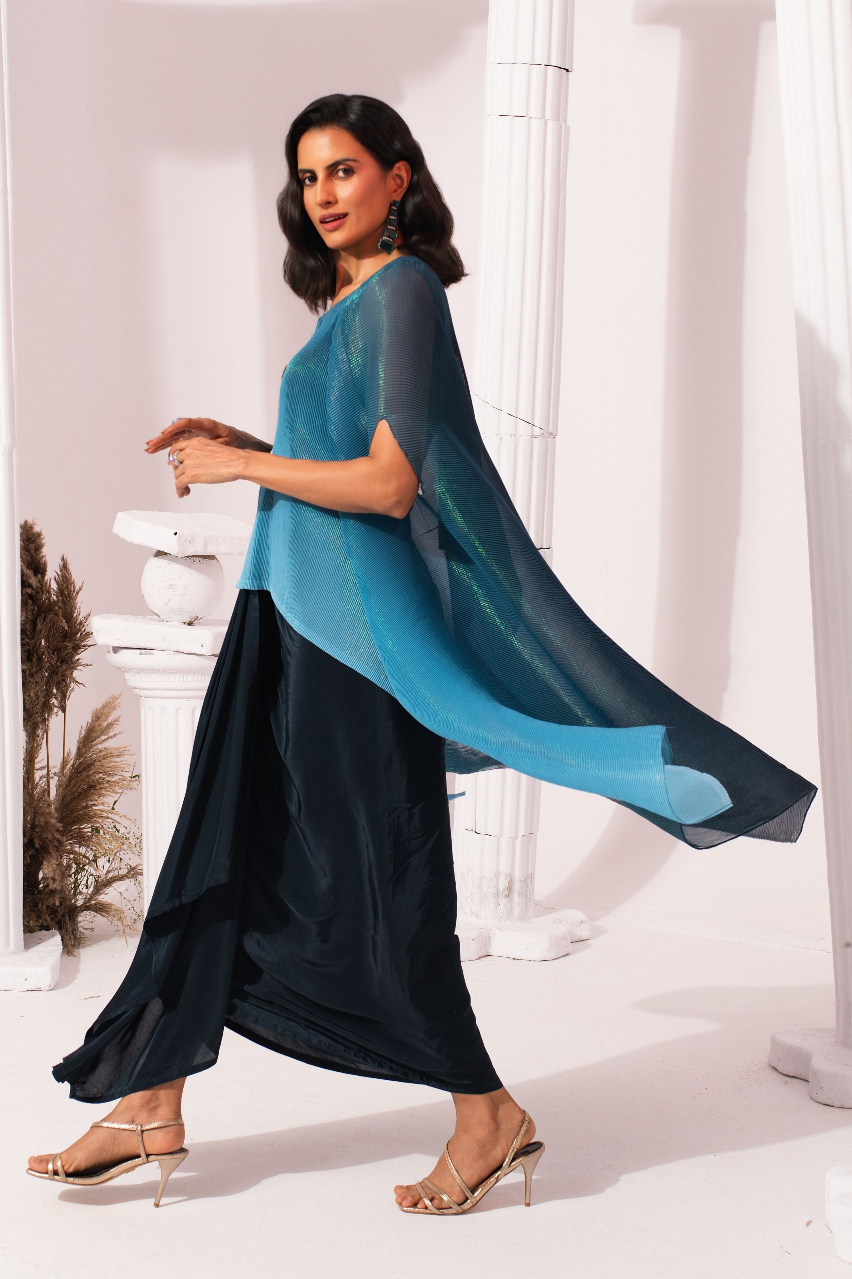 Ombre Ocean Blue Kaftan & Dhoti Set