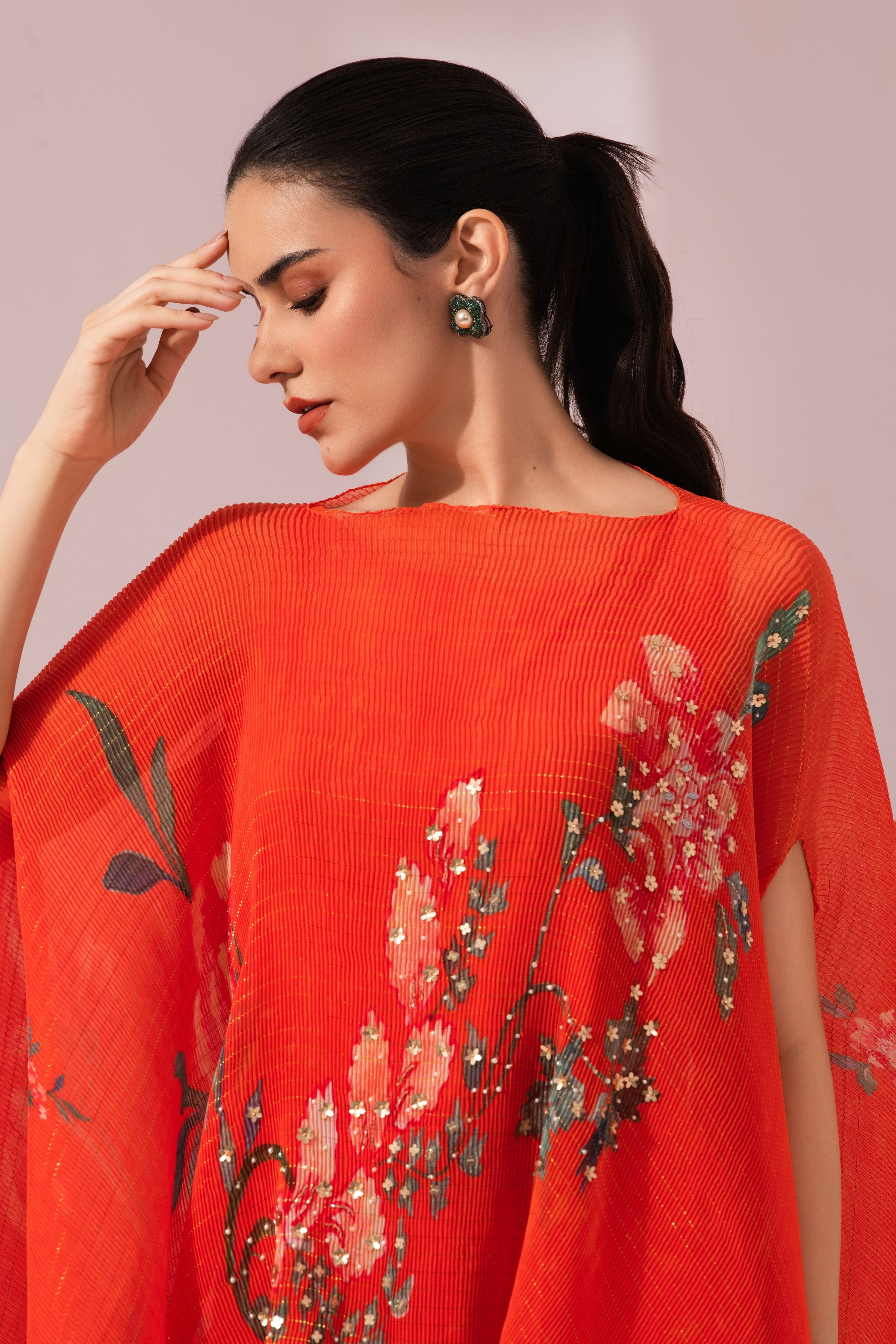 Wildflower Muse Orangey Red Kaftan & Dhoti Set