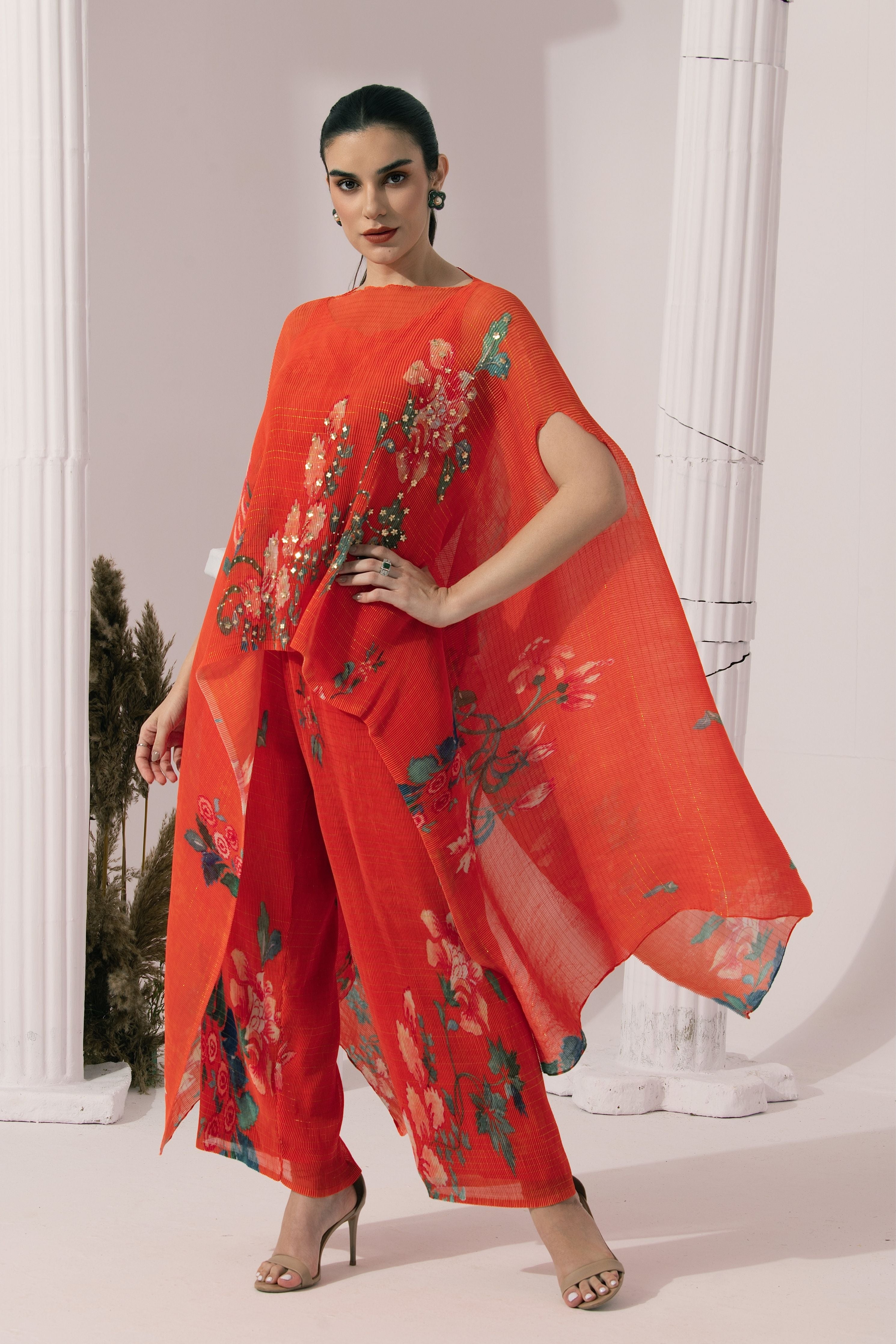 Wildflower Muse Orangey Red Kaftan & Pant Set